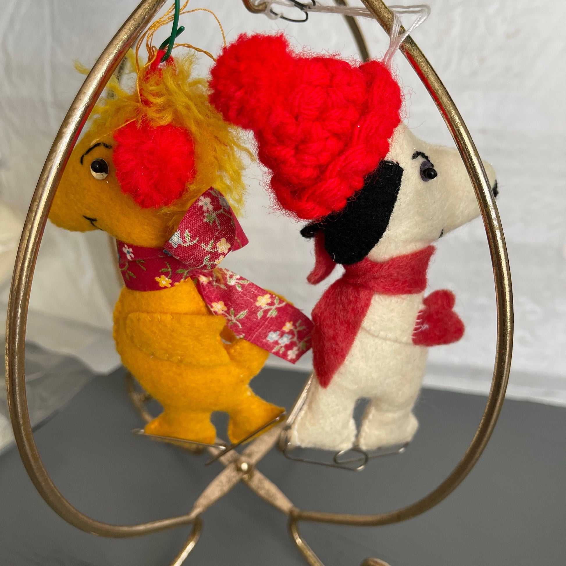 Snoopy and Woodstock Skating Homemade Peanuts Gang Style Stuffed Felt Ornaments