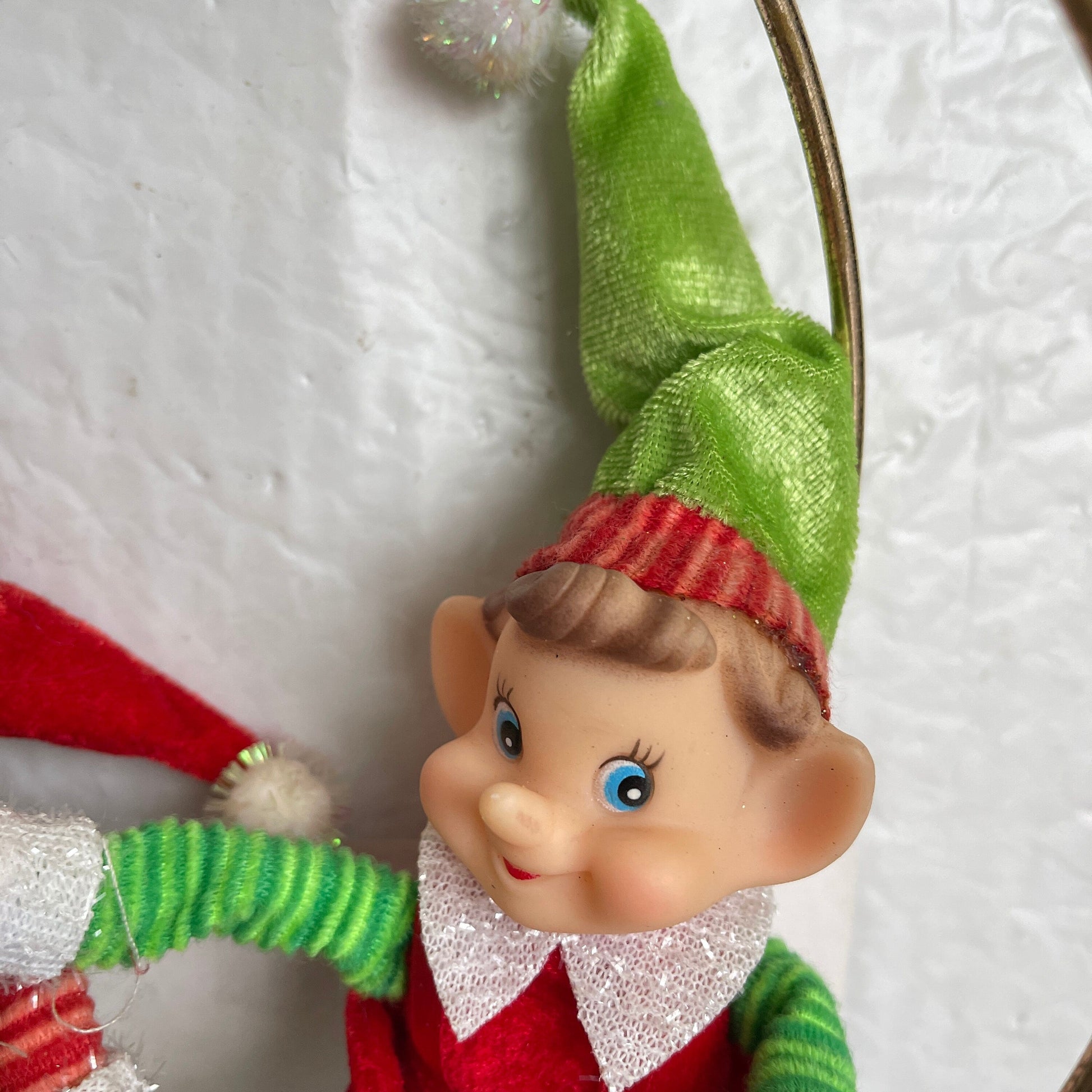Cute Pair Of Santas Elves Vintage Christmas Collectible Shelf Sitter Decorations