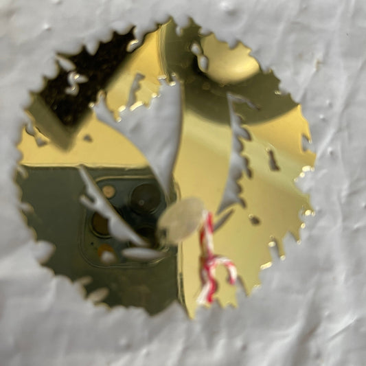 Happy Holidays Gold-Tone  Wreath With Red Apples and Yellow Pears Vintage Ornament