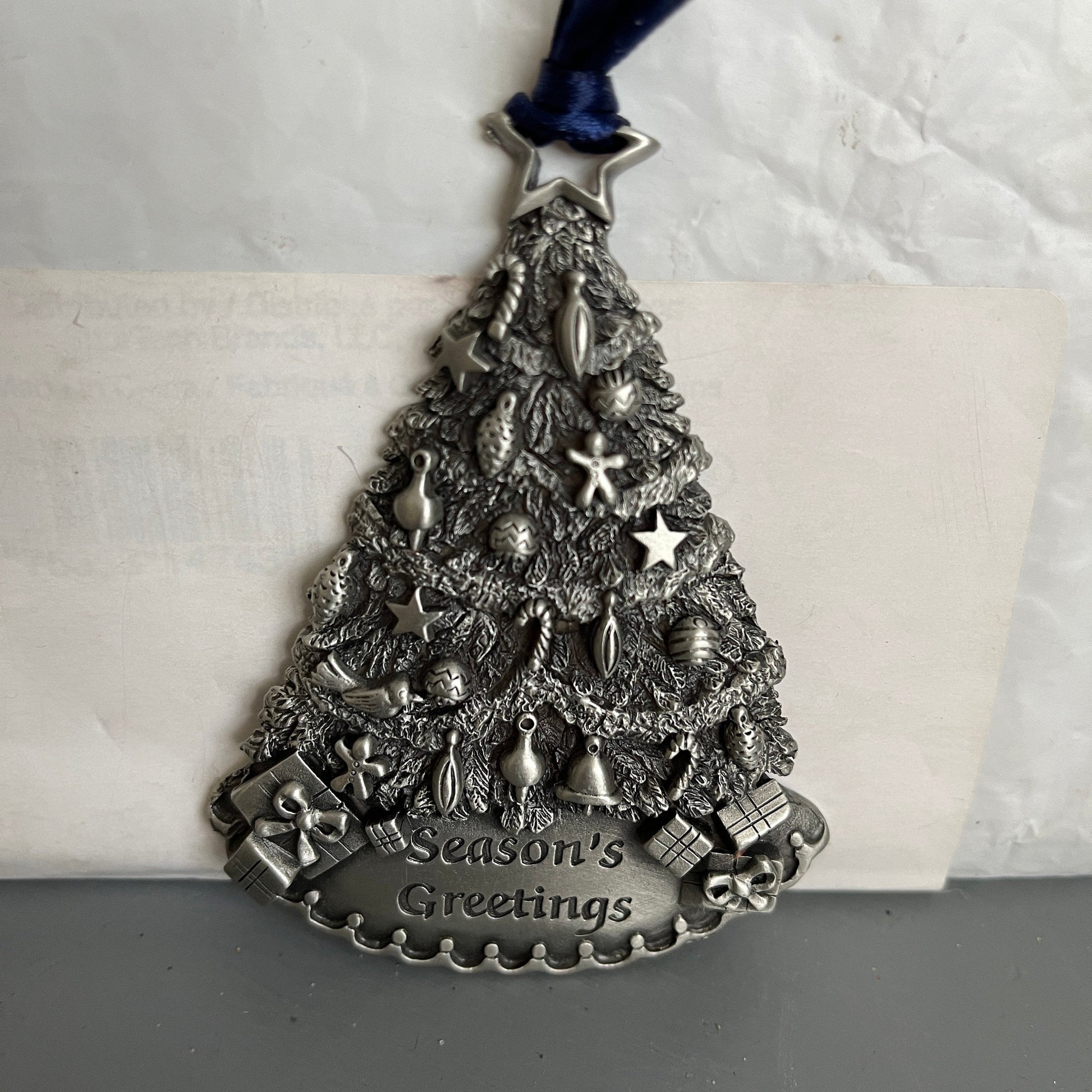 Pewter Gloria Duchin Seasons Greeting Christmas Tree Ornament