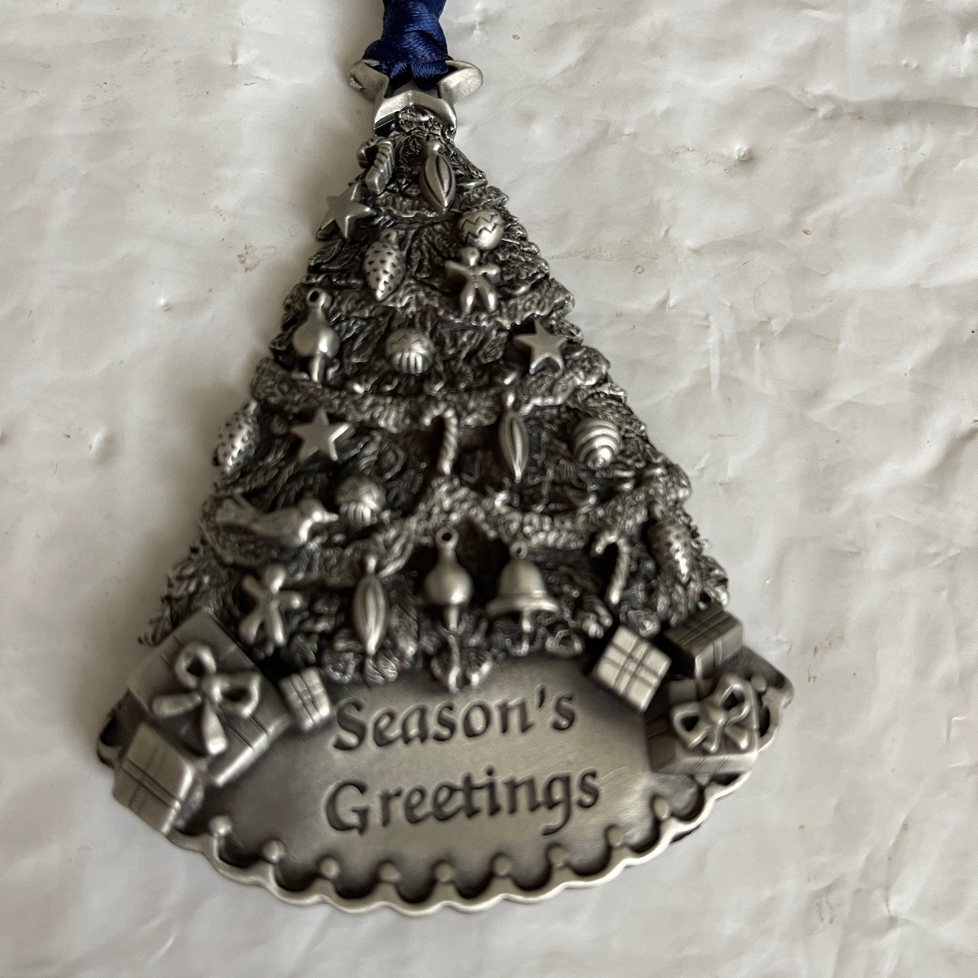 Pewter Gloria Duchin Seasons Greeting Christmas Tree Ornament