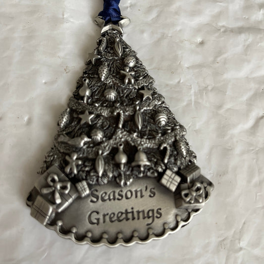 Pewter Gloria Duchin Seasons Greeting Christmas Tree Ornament