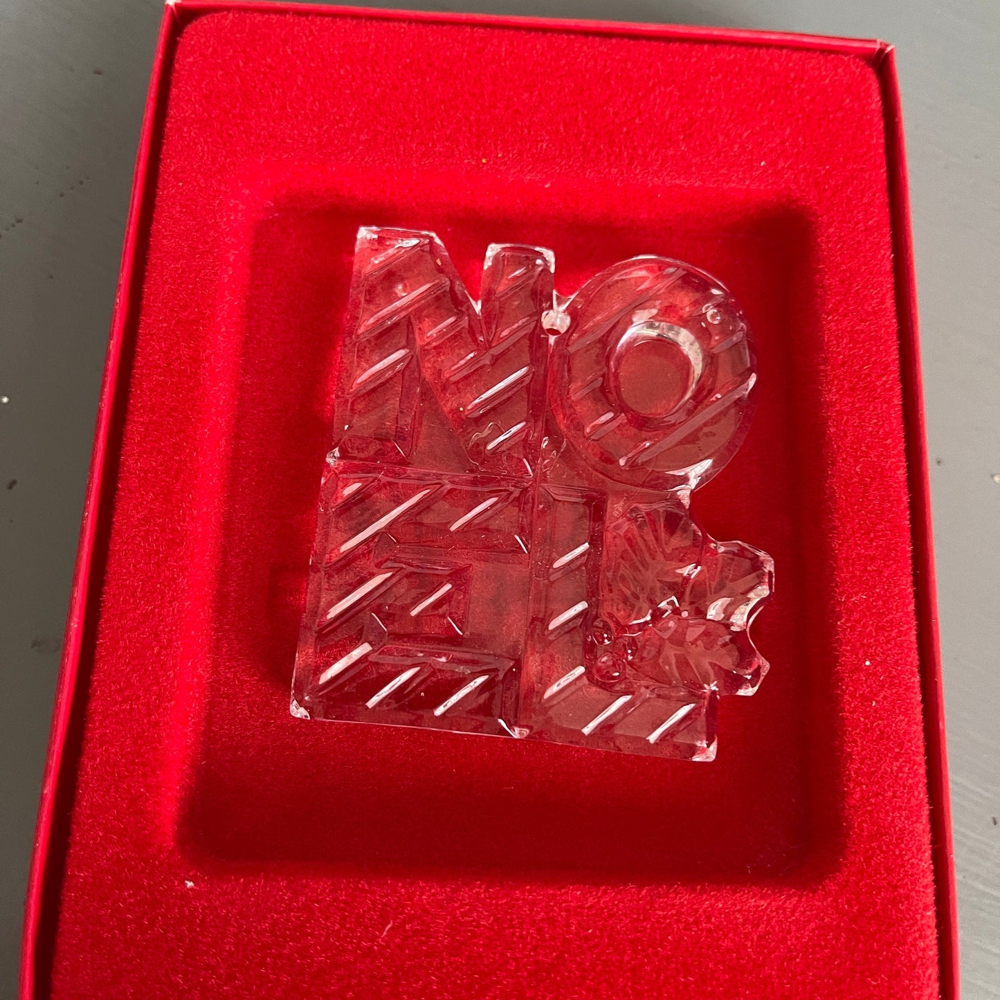 Gorham NOEL Clear Glass Christmas Tree Ornament