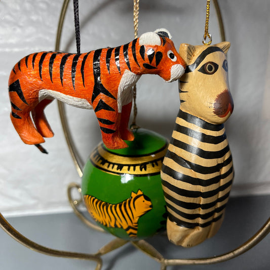 Jungle Animal Inspired  Set Of 3 Vintage Christmas Tree Ornaments