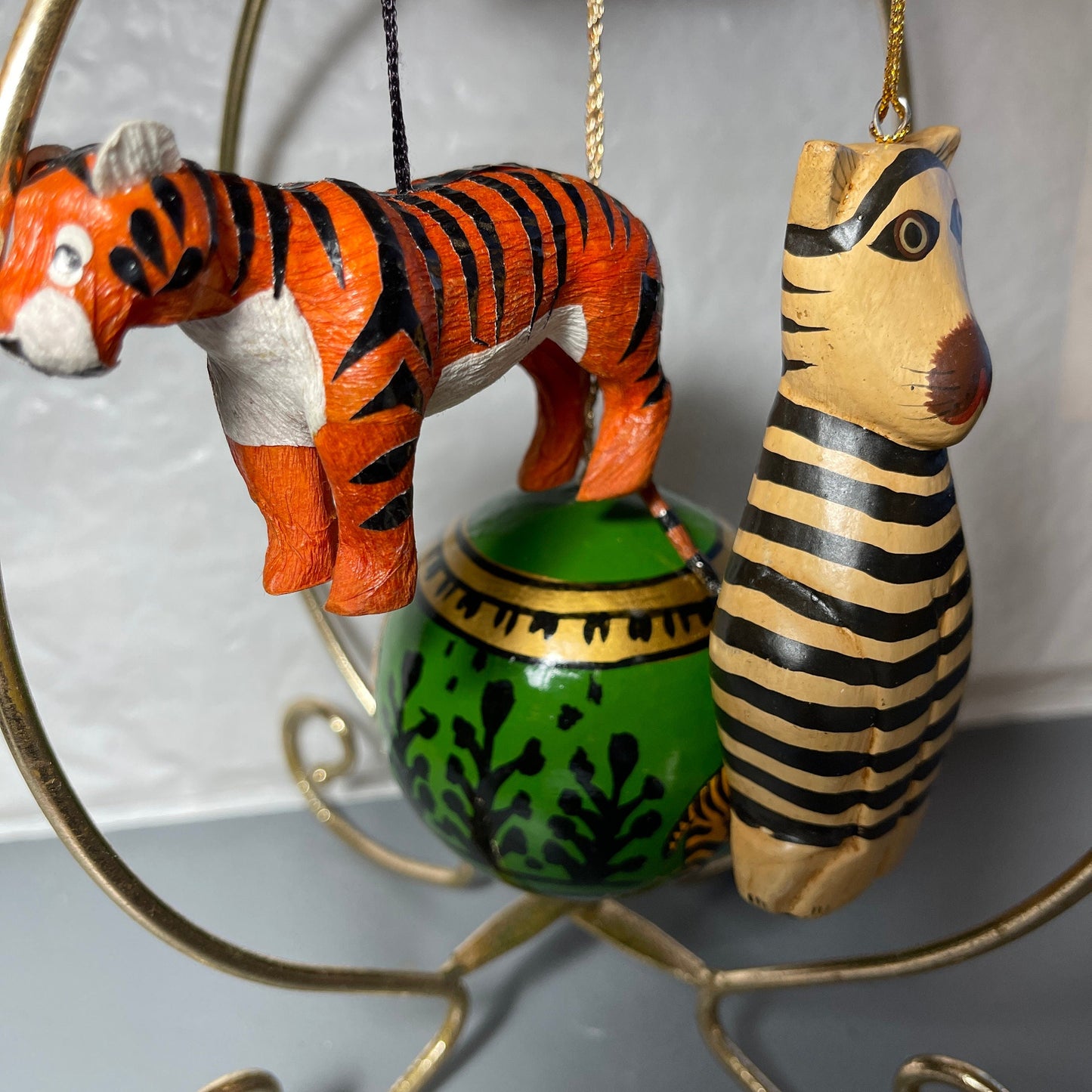 Jungle Animal Inspired  Set Of 3 Vintage Christmas Tree Ornaments