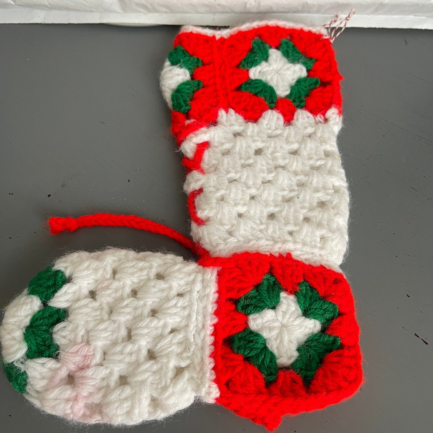 Hand Knitted/Crocheted Set Of 2 Vintage Collectible Christmas Stockings Cottagecore Decor*