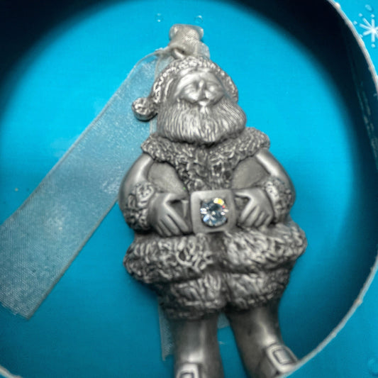 Pewter Santa Clause With Swarovski Crystal Buckle Jewel Gloria Duchin Christmas Ornament