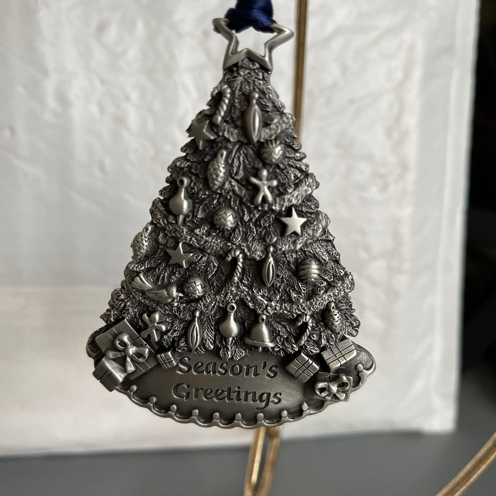 Pewter Gloria Duchin Seasons Greeting Christmas Tree Ornament