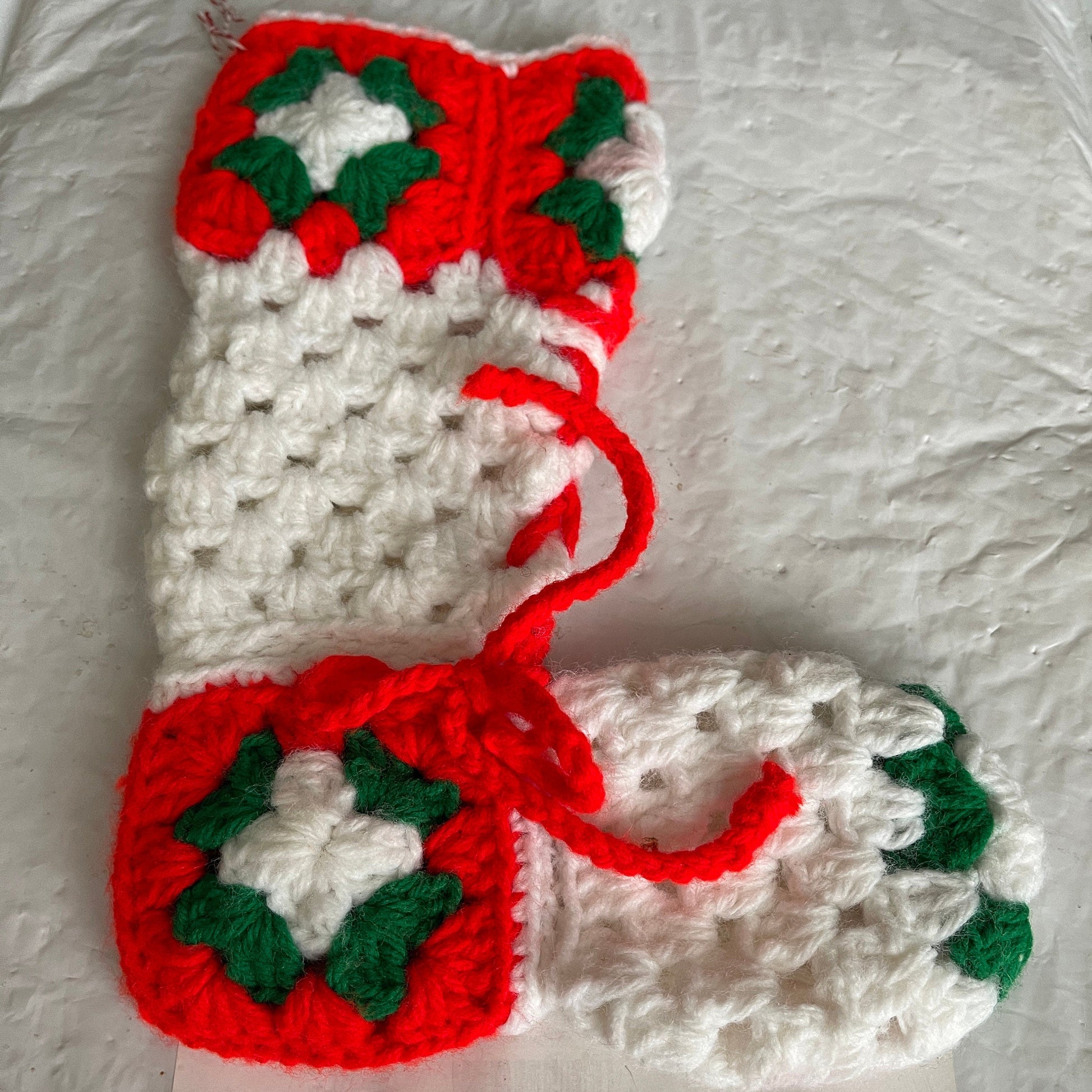 Hand Knitted/Crocheted Set Of 2 Vintage Collectible Christmas Stockings Cottagecore Decor*
