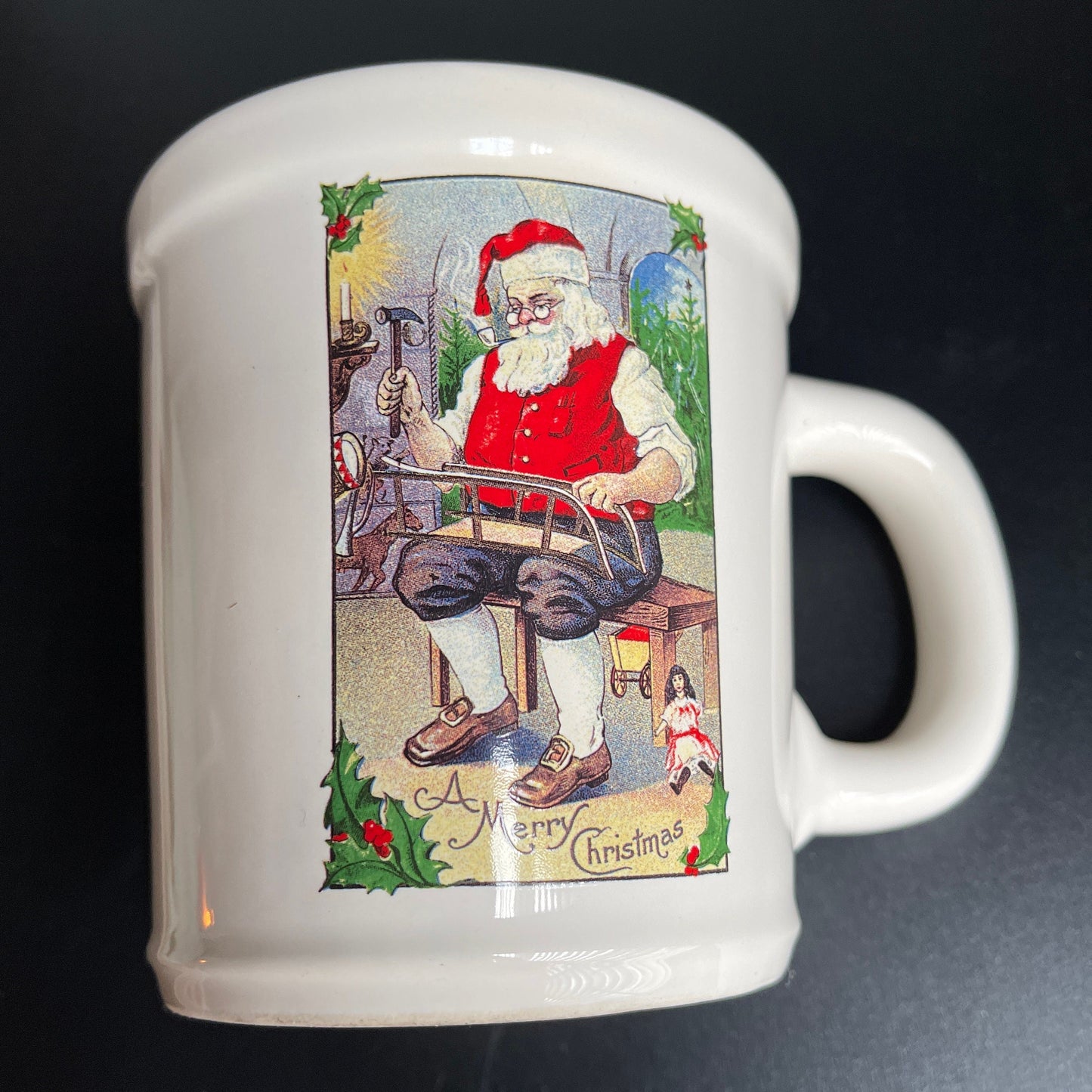 Magenta A Merry Christmas Santa Building a Sled Happy Holidays Nice Ceramic Mug
