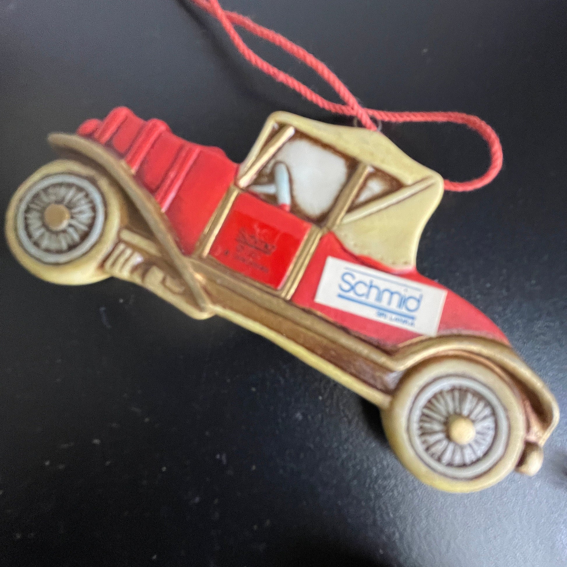 Schmid Antique Automobiles Set Of 2 Porcelain Vintage Transportation Collectible Ornaments