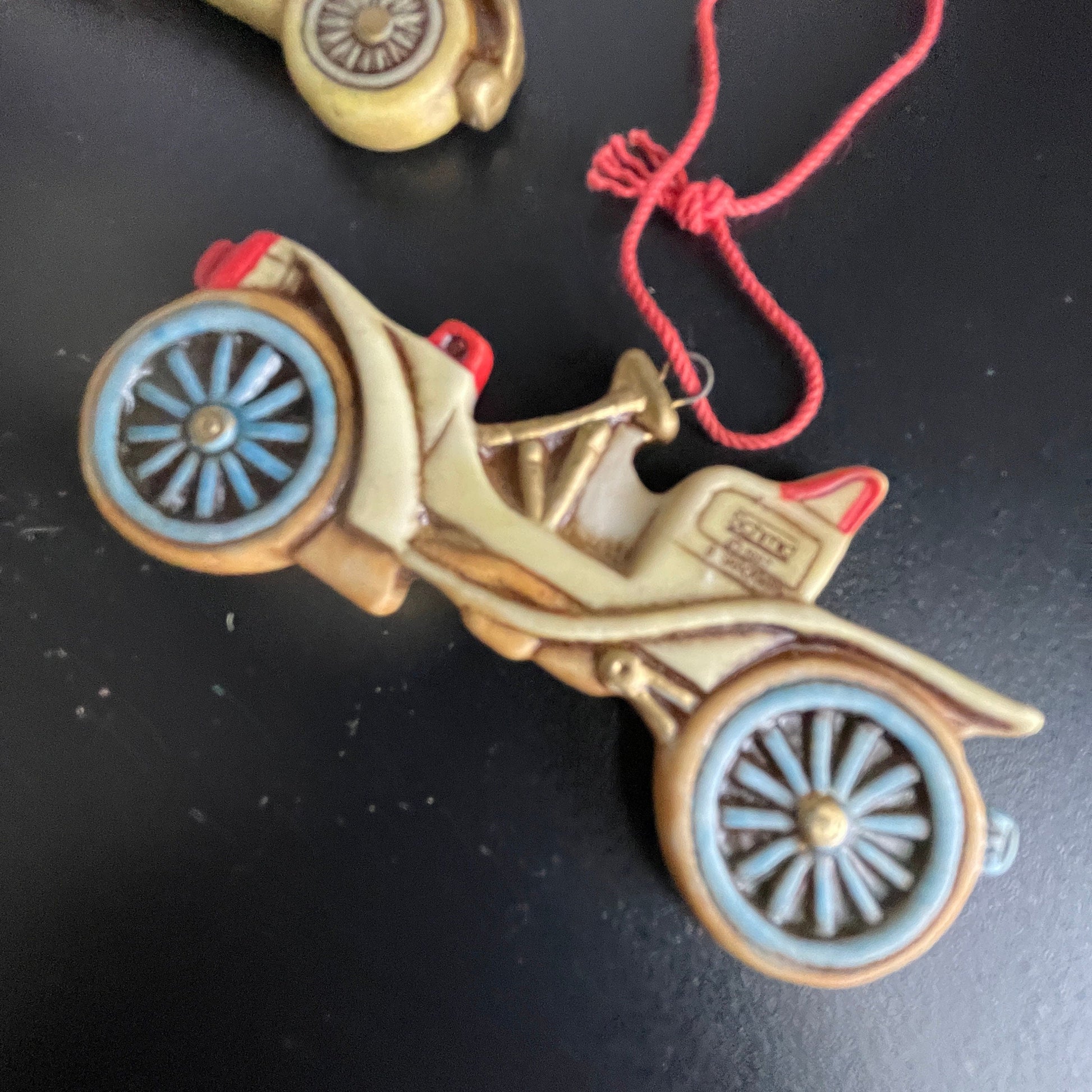 Schmid Antique Automobiles Set Of 2 Porcelain Vintage Transportation Collectible Ornaments