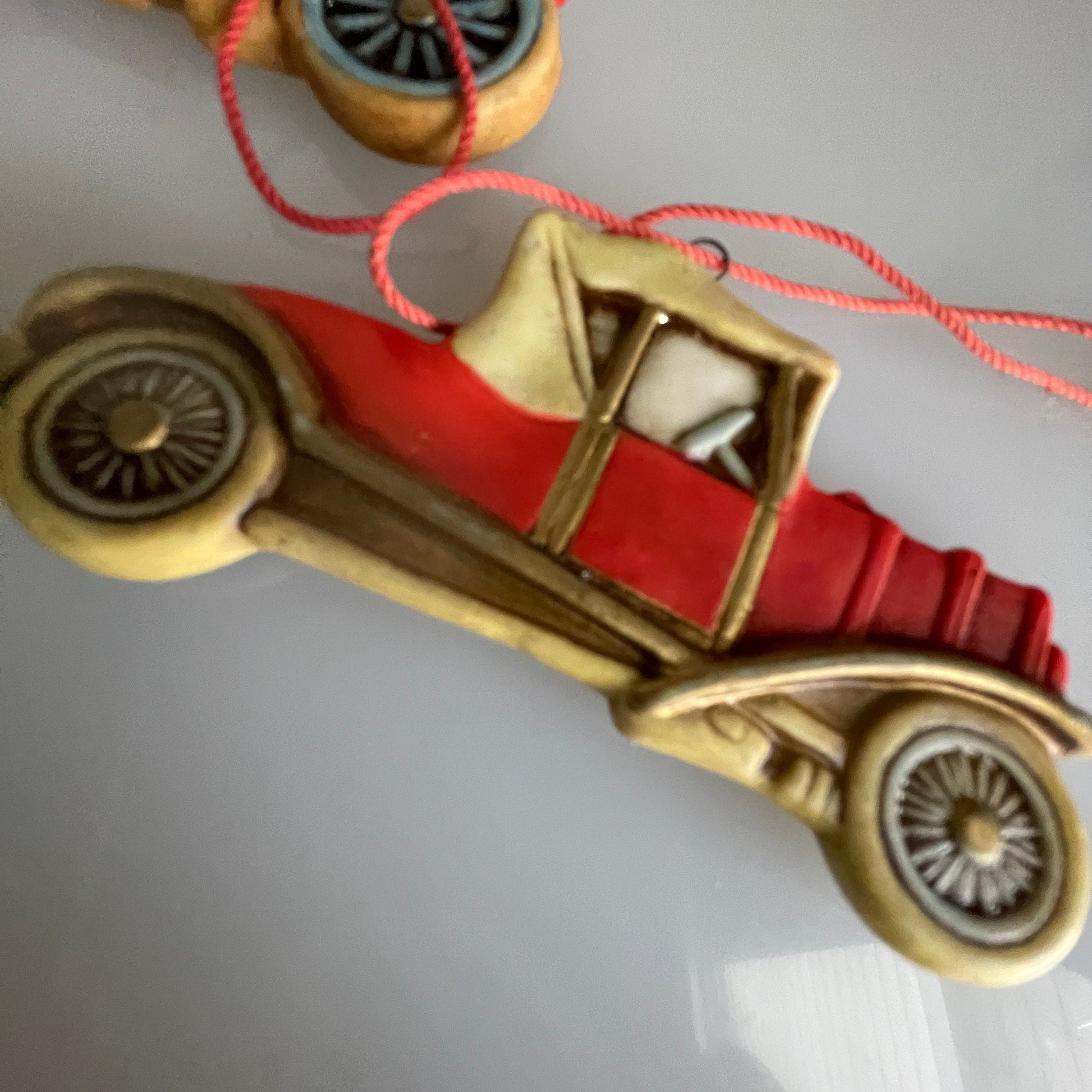 Schmid Antique Automobiles Set Of 2 Porcelain Vintage Transportation Collectible Ornaments