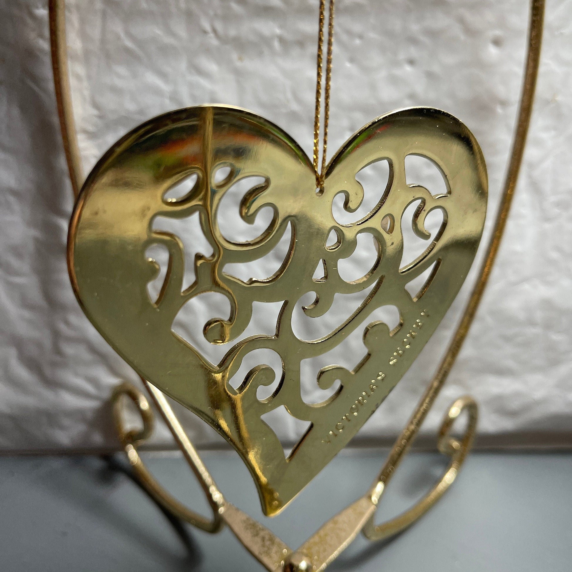Victorias Secret Heart Shaped White and Gold-tone Metal Christmas Tree Ornament