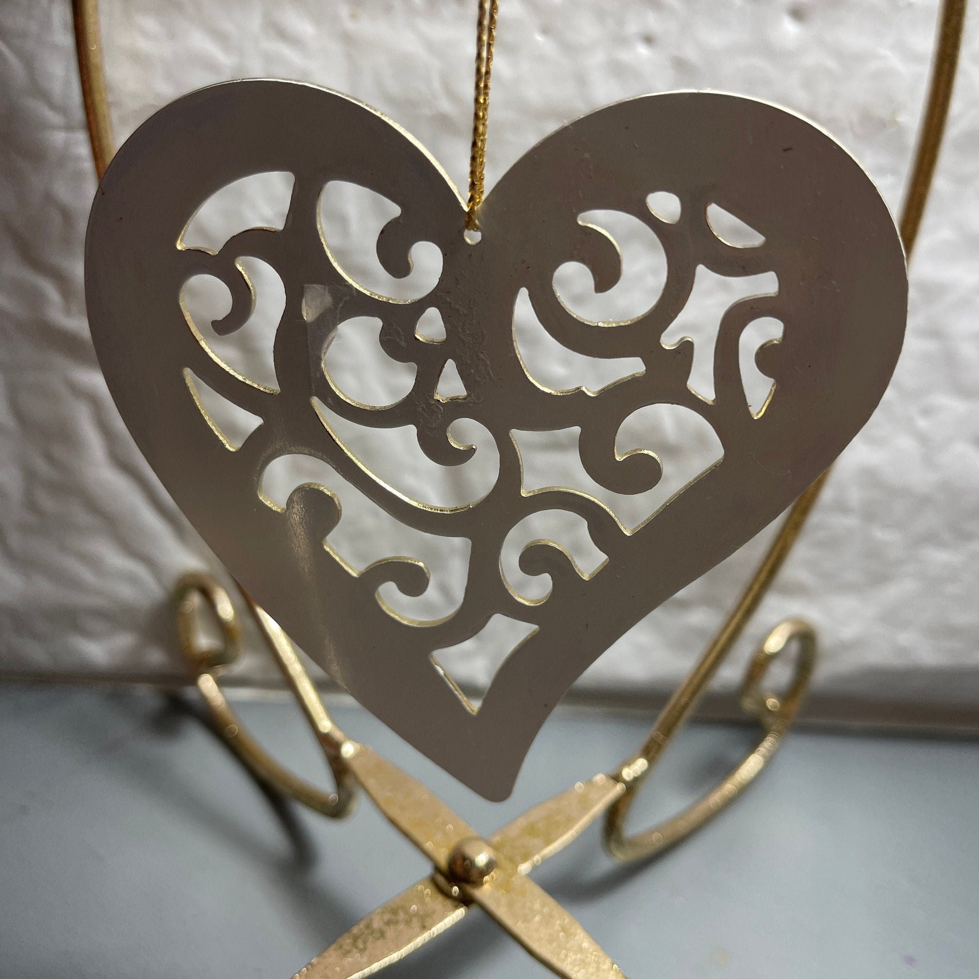Victorias Secret Heart Shaped White and Gold-tone Metal Christmas Tree Ornament