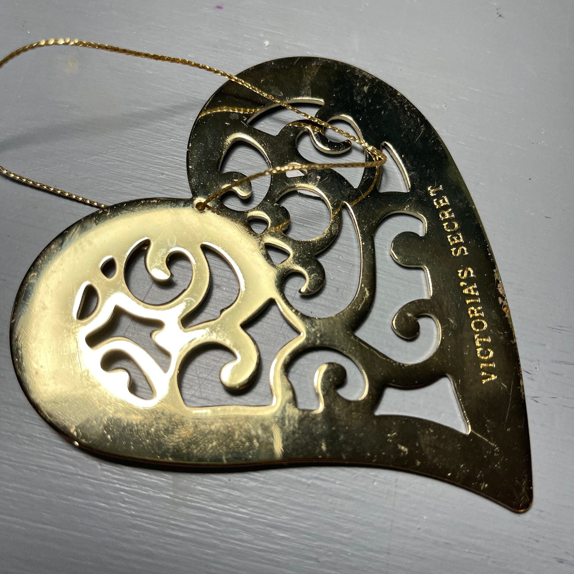 Victorias Secret Heart Shaped White and Gold-tone Metal Christmas Tree Ornament