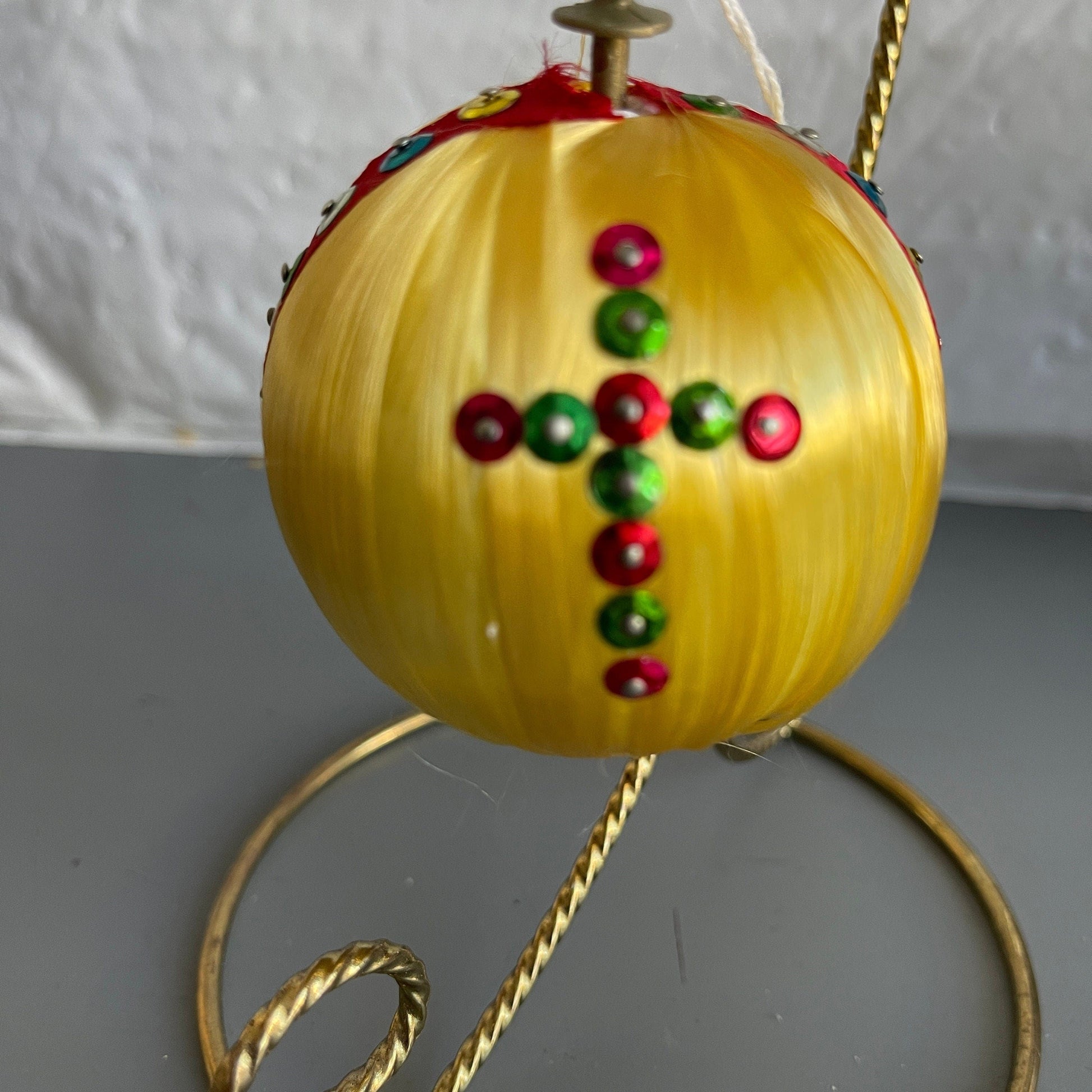 Yellow Silken with Cross Handmade Sequin Christmas Tree Ornament