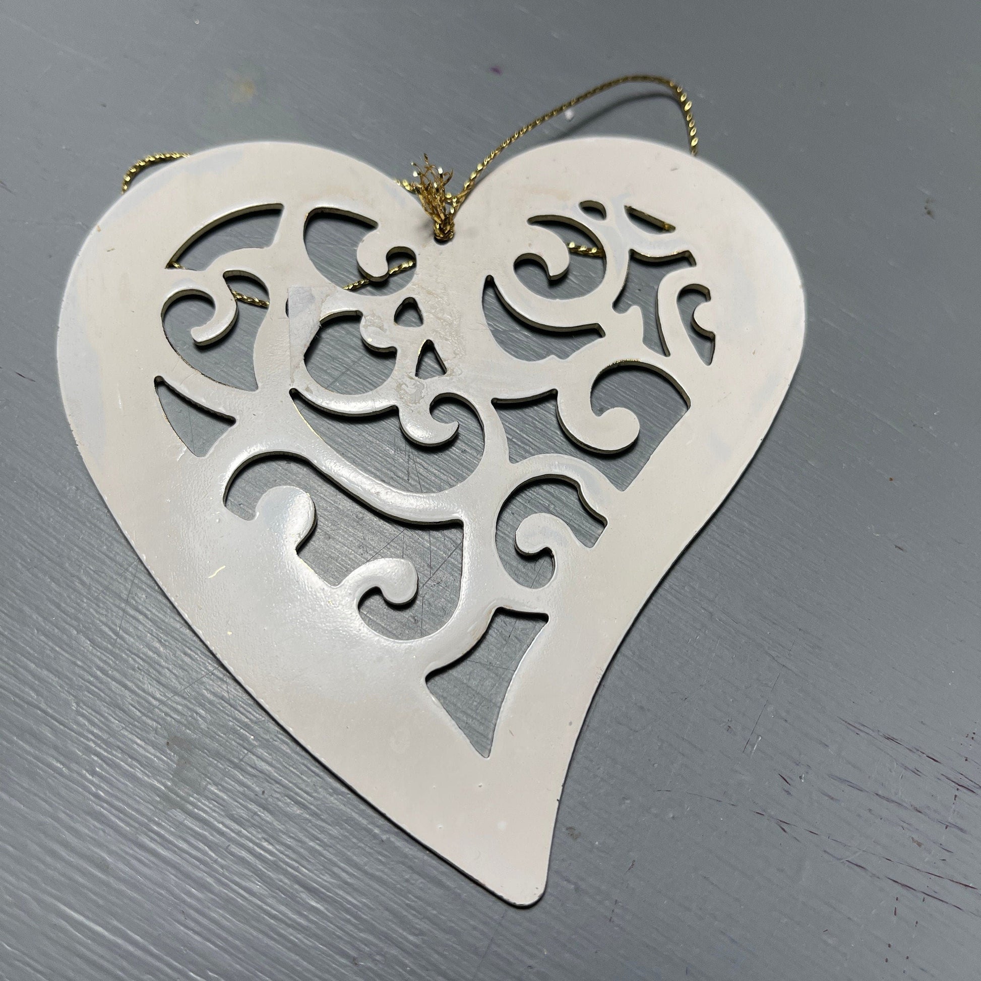 Victorias Secret Heart Shaped White and Gold-tone Metal Christmas Tree Ornament