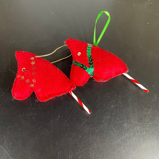 Ravishing red ponies on a stick set of 2 vintage felt ornament