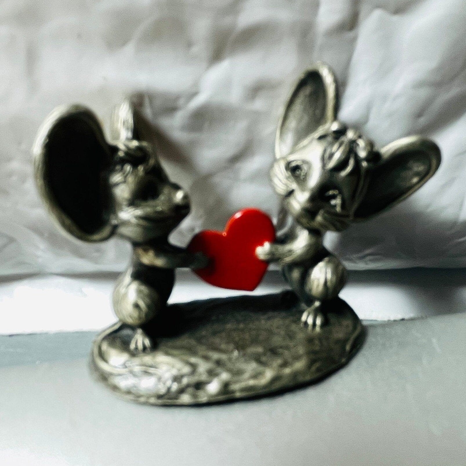 Pewter, Hallmark Cards, Little Gallery, Choice of 1977 Betsy Clark Under Umbrella or 1981 Mice Wish Heart Vintage Figurines