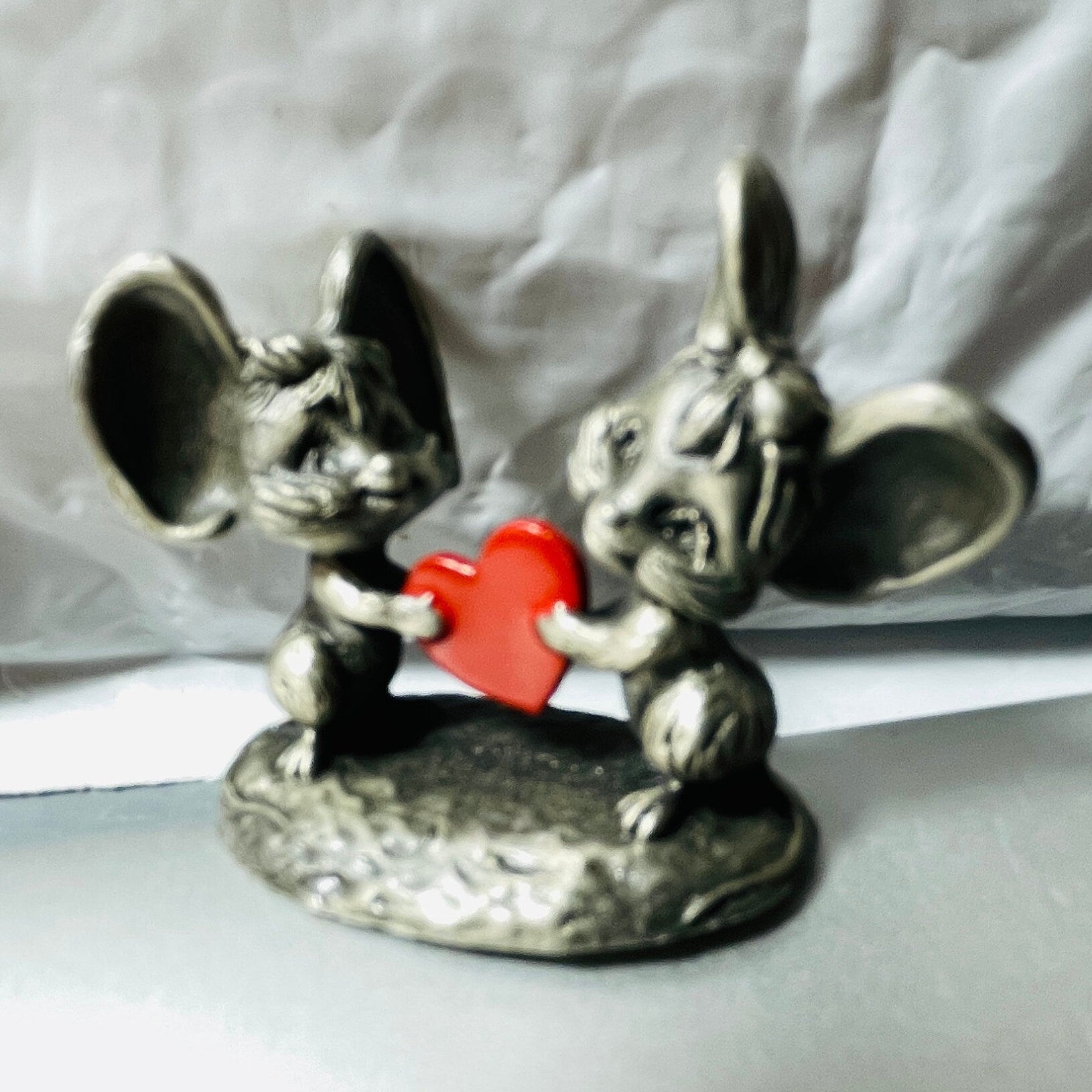 Pewter, Hallmark Cards, Little Gallery, Choice of 1977 Betsy Clark Under Umbrella or 1981 Mice Wish Heart Vintage Figurines