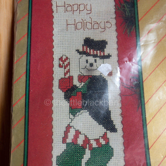 Snowman, Holiday Bell Pull Kit, Stitch On 14 Count White Aida