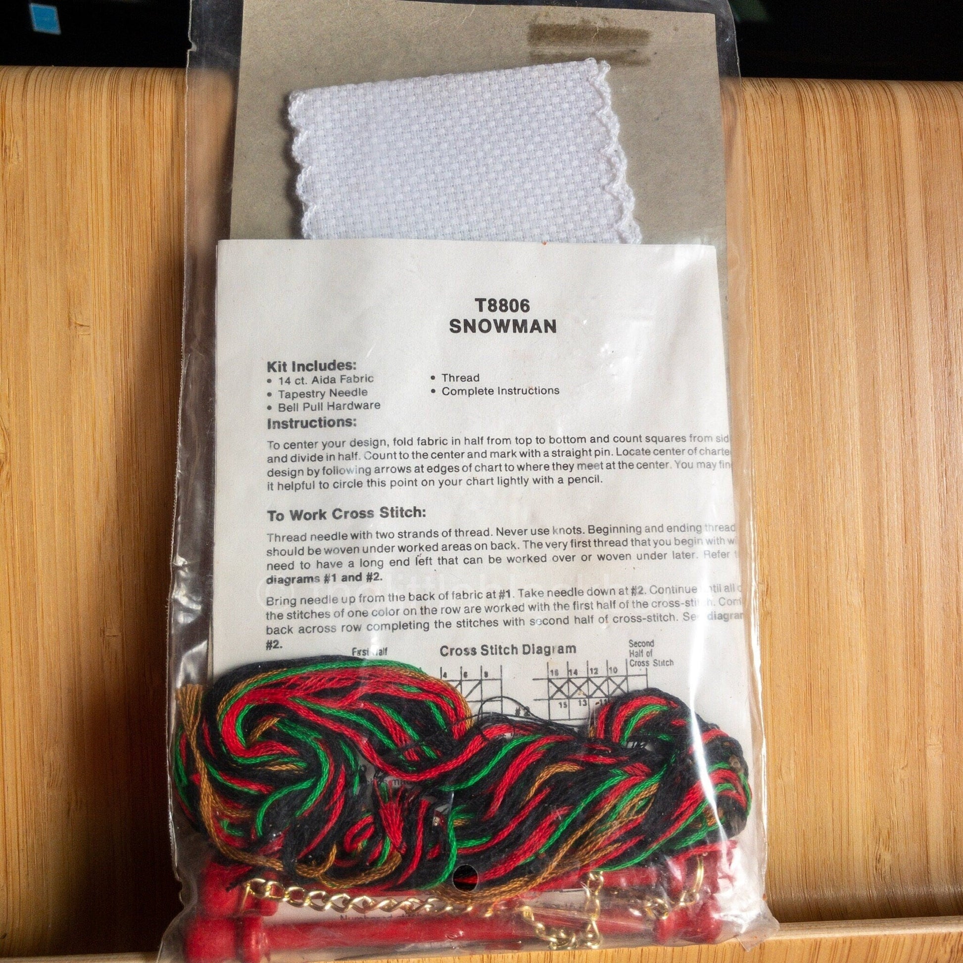 Snowman, Holiday Bell Pull Kit, Stitch On 14 Count White Aida