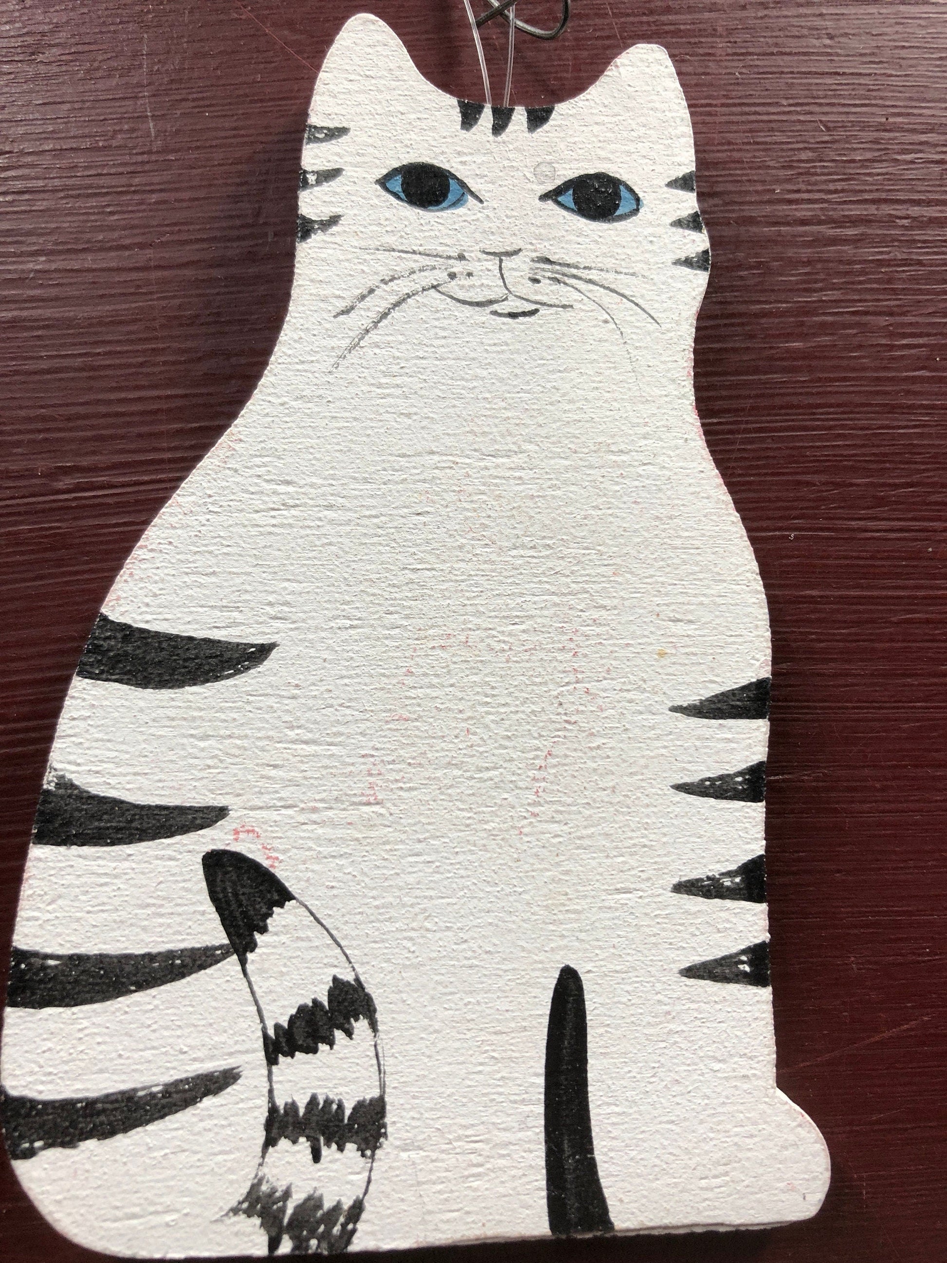 Kitten, Wooden, Painted, Vintage, Christmas, Ornament