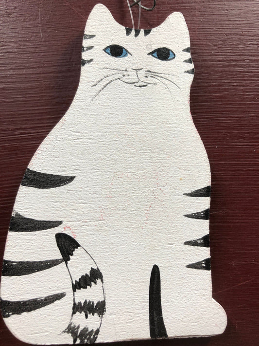 Kitten, Wooden, Painted, Vintage, Christmas, Ornament