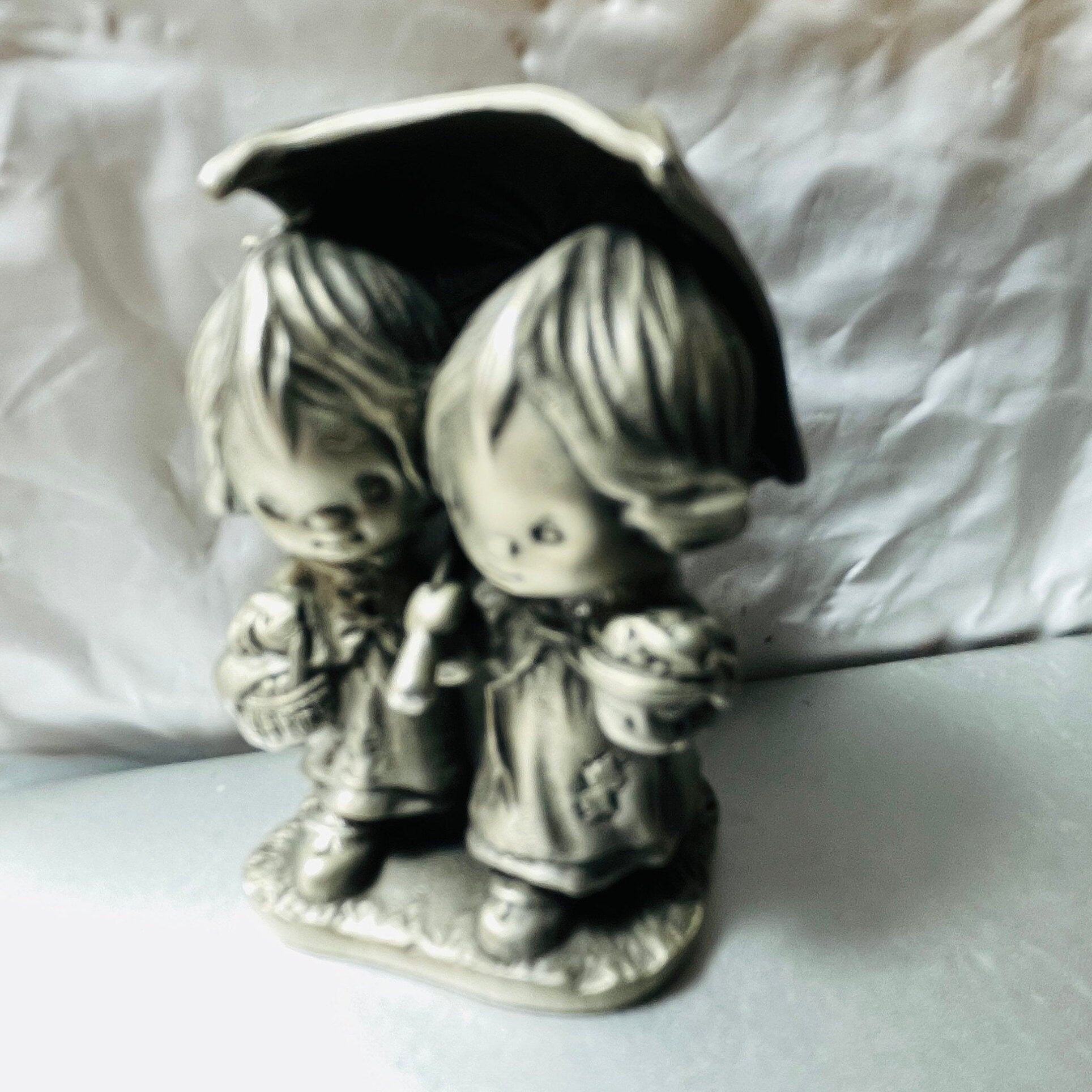 Pewter, Hallmark Cards, Little Gallery, Choice of 1977 Betsy Clark Under Umbrella or 1981 Mice Wish Heart Vintage Figurines