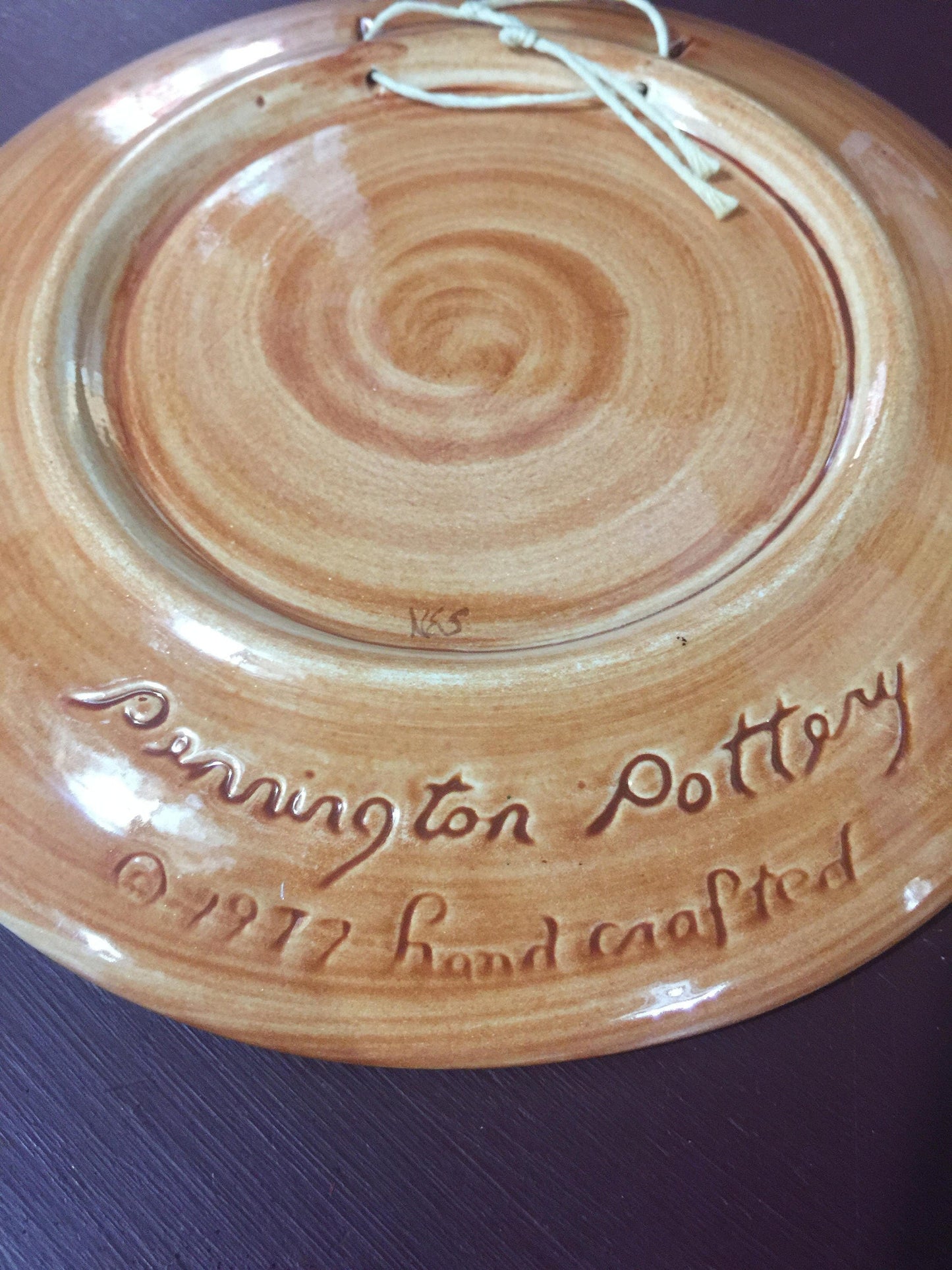 Pennington Pottery Christmas signed by artist Vintage 1977 handcrafted plate with plate hanger holes
