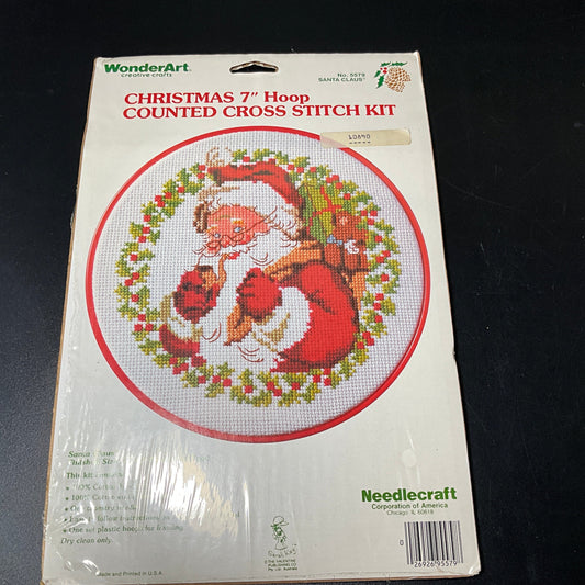 WonderArt set of 2 Christmas cross stitch kits with 7 inch hoop frames*