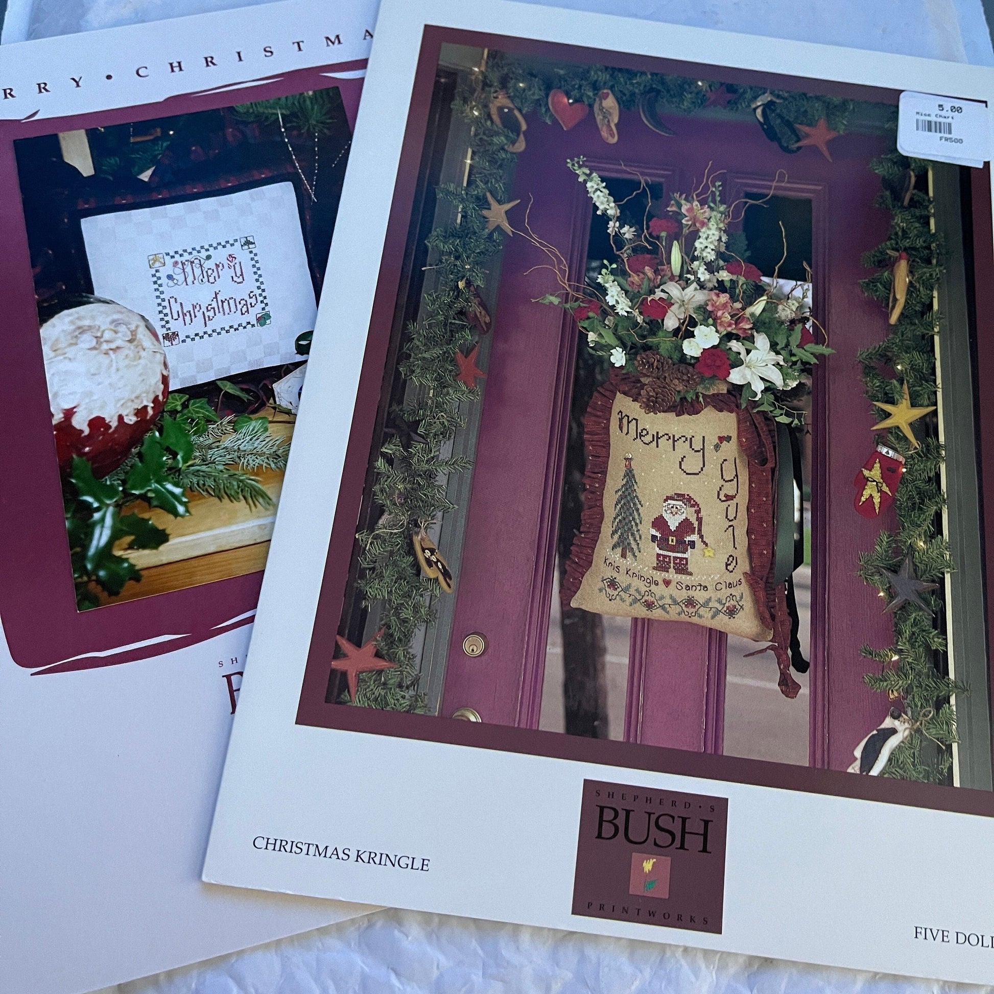 Shepherd's Bush Christmas Kringle Vintage 1997 and Merry Christmas Vintage 1999 Set of 2 Cross Stitch Charts