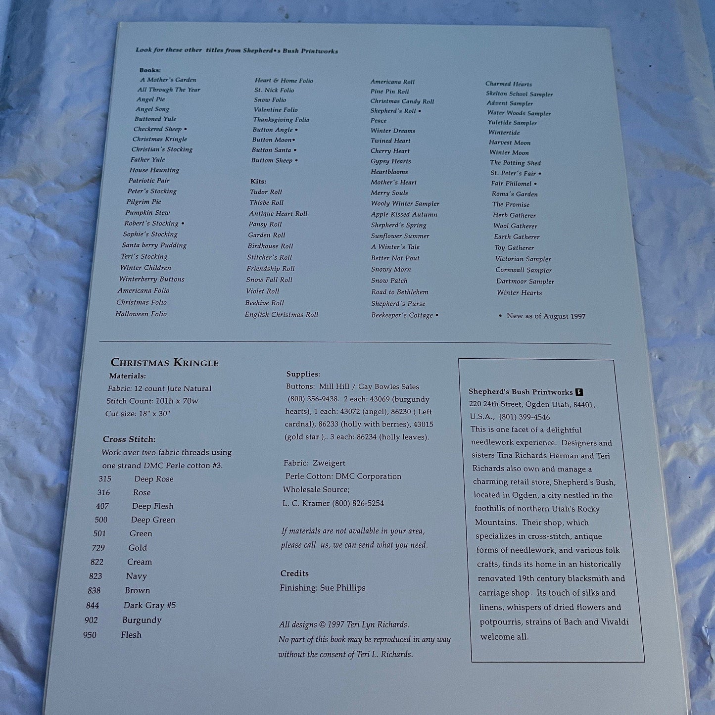 Shepherd's Bush Christmas Kringle Vintage 1997 and Merry Christmas Vintage 1999 Set of 2 Cross Stitch Charts