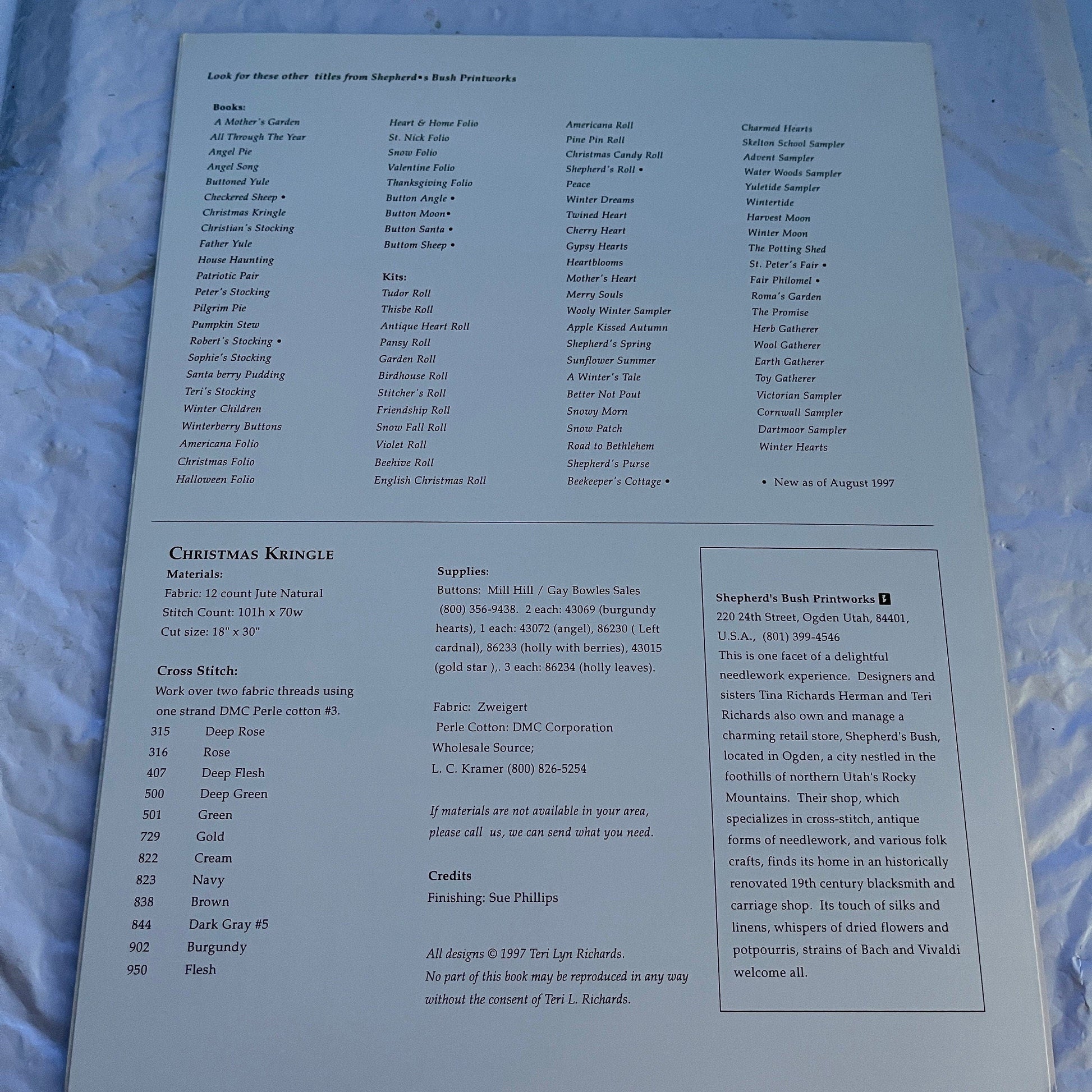 Shepherd's Bush Christmas Kringle Vintage 1997 and Merry Christmas Vintage 1999 Set of 2 Cross Stitch Charts