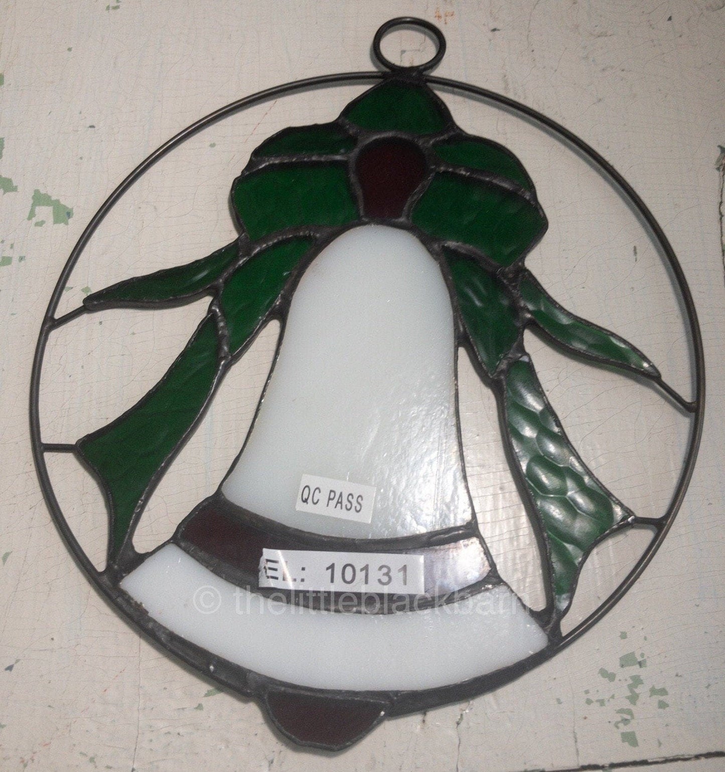 Stained Glass, Set of 3 Nice, Poinsettia, Santa, and Bell, Vintage Holiday Ornaments