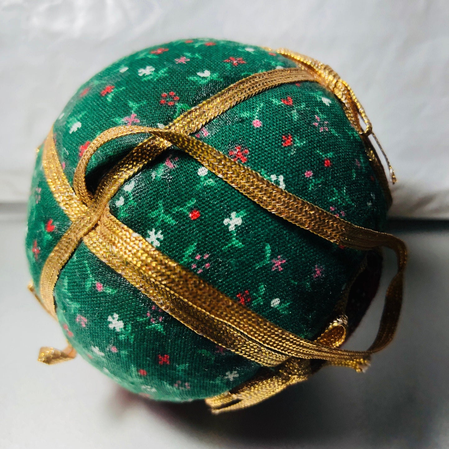 Homemade, Quilted Round Ball Christmas Ornament