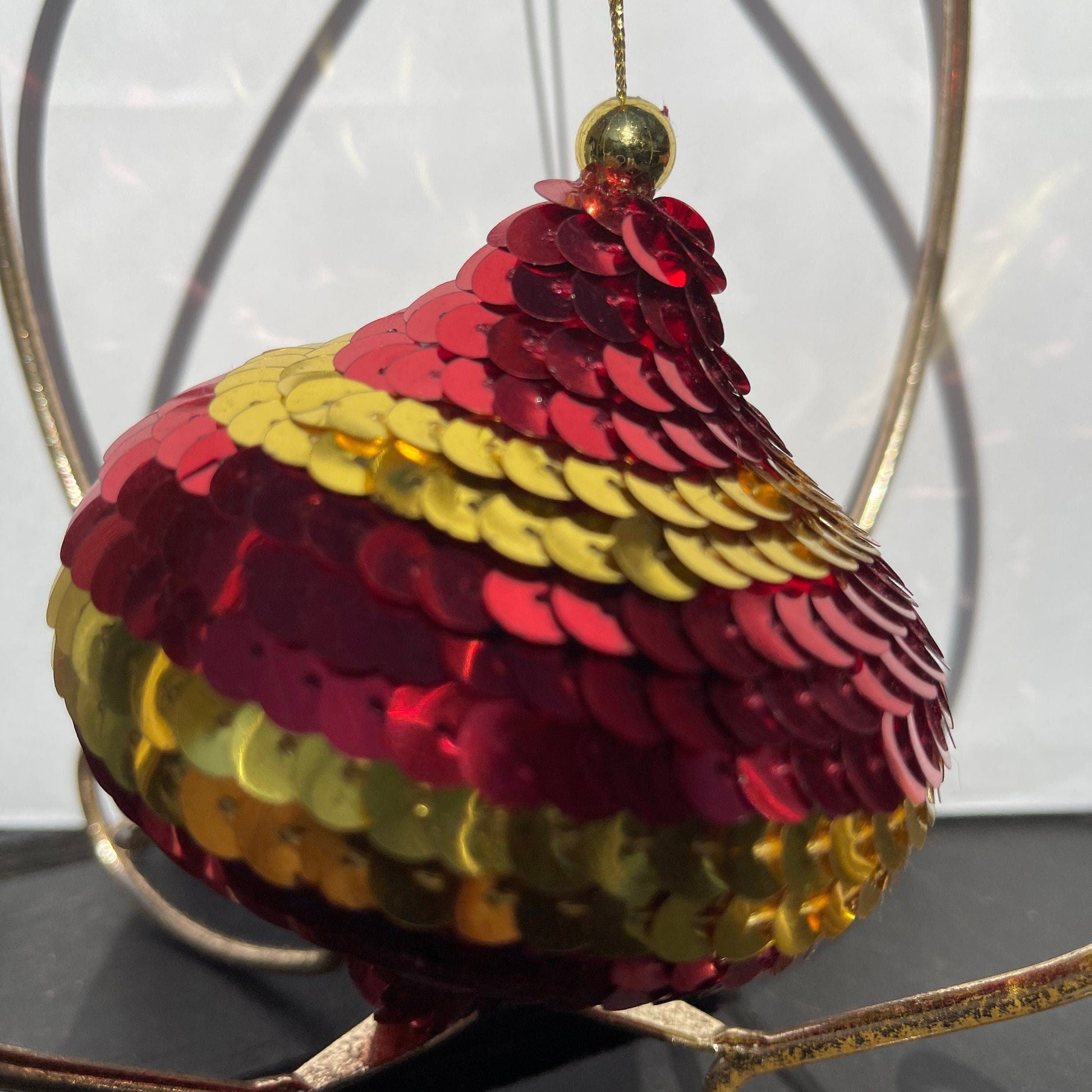 Spectacular Sequined Red & Gold Uniquely Shaped Vintage Christmas Tree Ornament