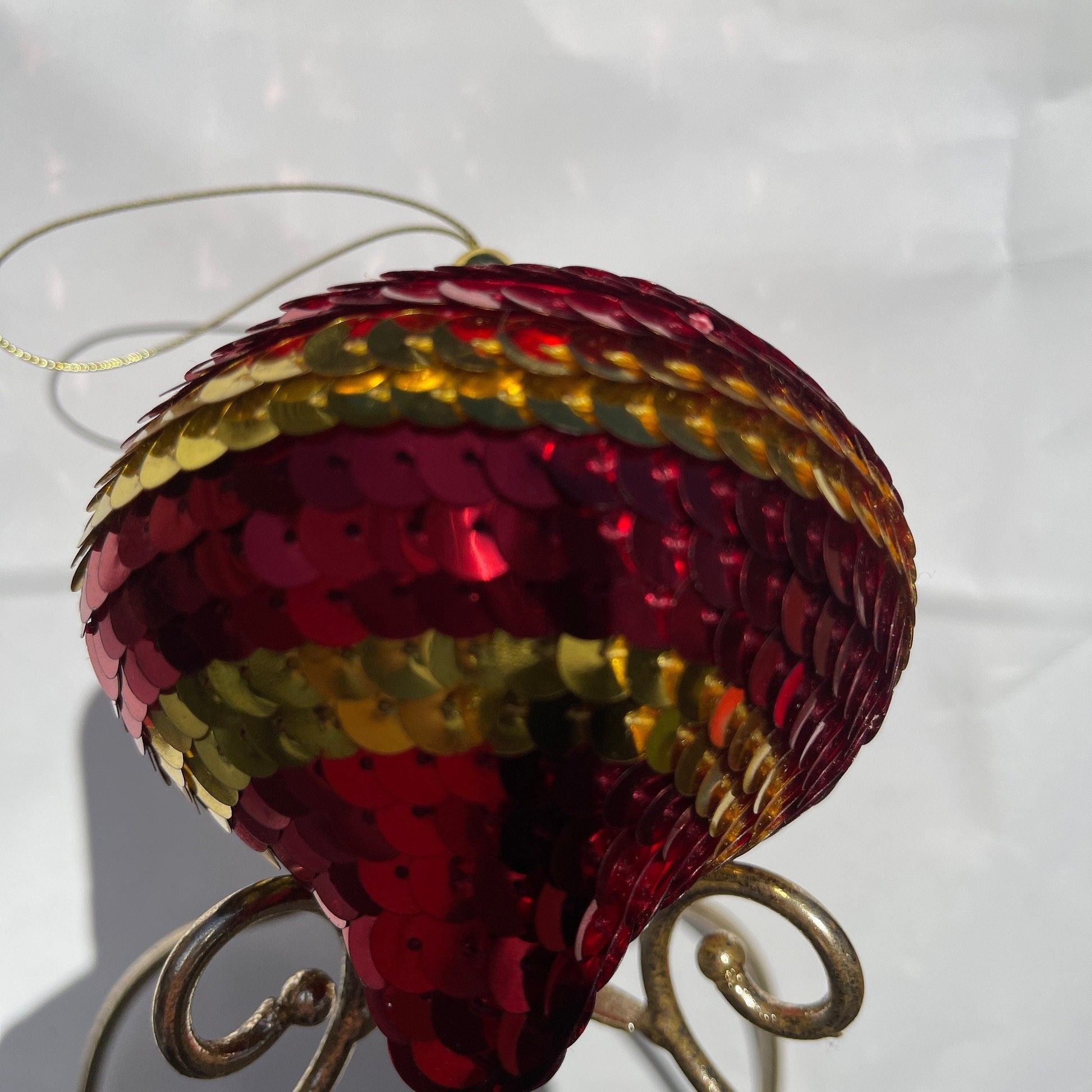 Spectacular Sequined Red & Gold Uniquely Shaped Vintage Christmas Tree Ornament
