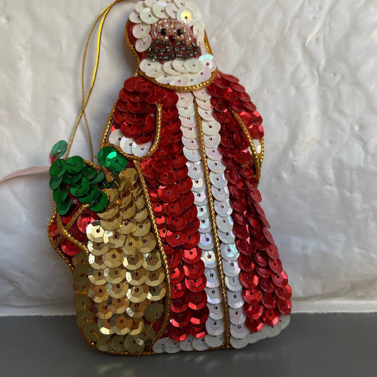 Spectacular Sequined Mrs. Clause with Santas Sack Full Of Toys Christmas Ornament