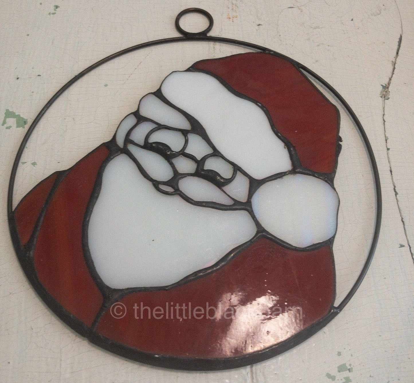Stained Glass, Set of 3 Nice, Poinsettia, Santa, and Bell, Vintage Holiday Ornaments