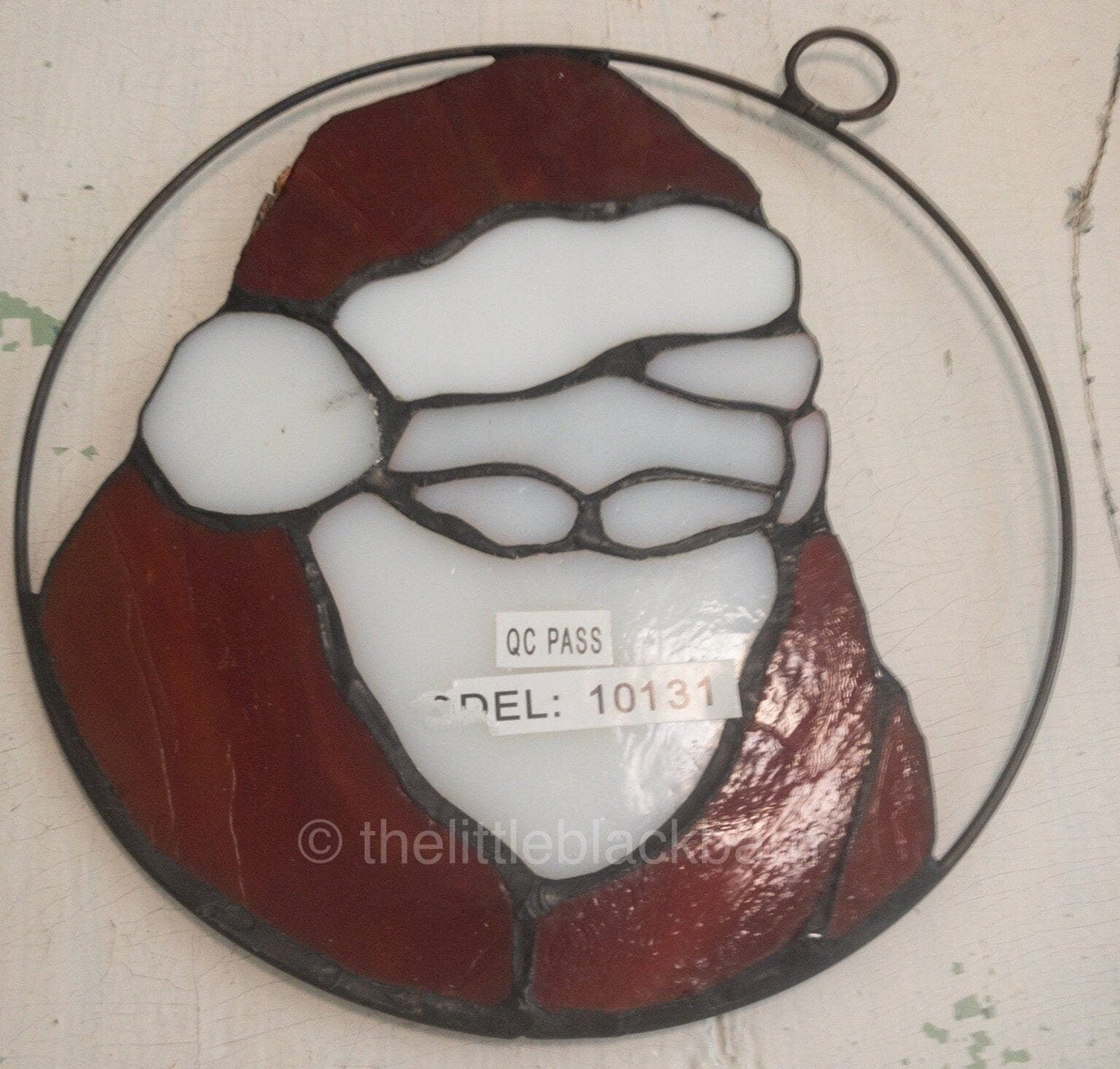 Stained Glass, Set of 3 Nice, Poinsettia, Santa, and Bell, Vintage Holiday Ornaments