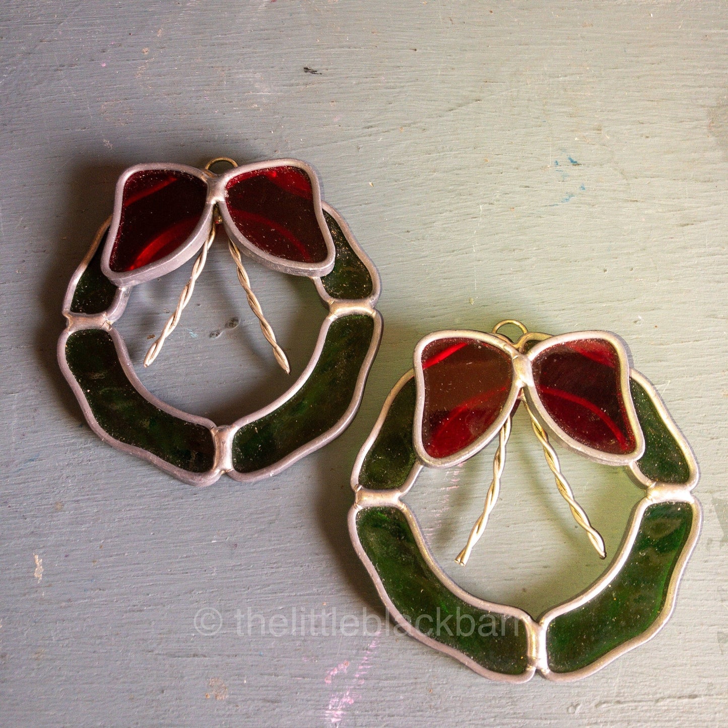 Stained Glass, Pair of Wreaths, Vintage Ornaments