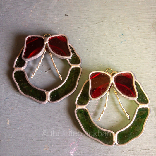 Stained Glass, Pair of Wreaths, Vintage Ornaments