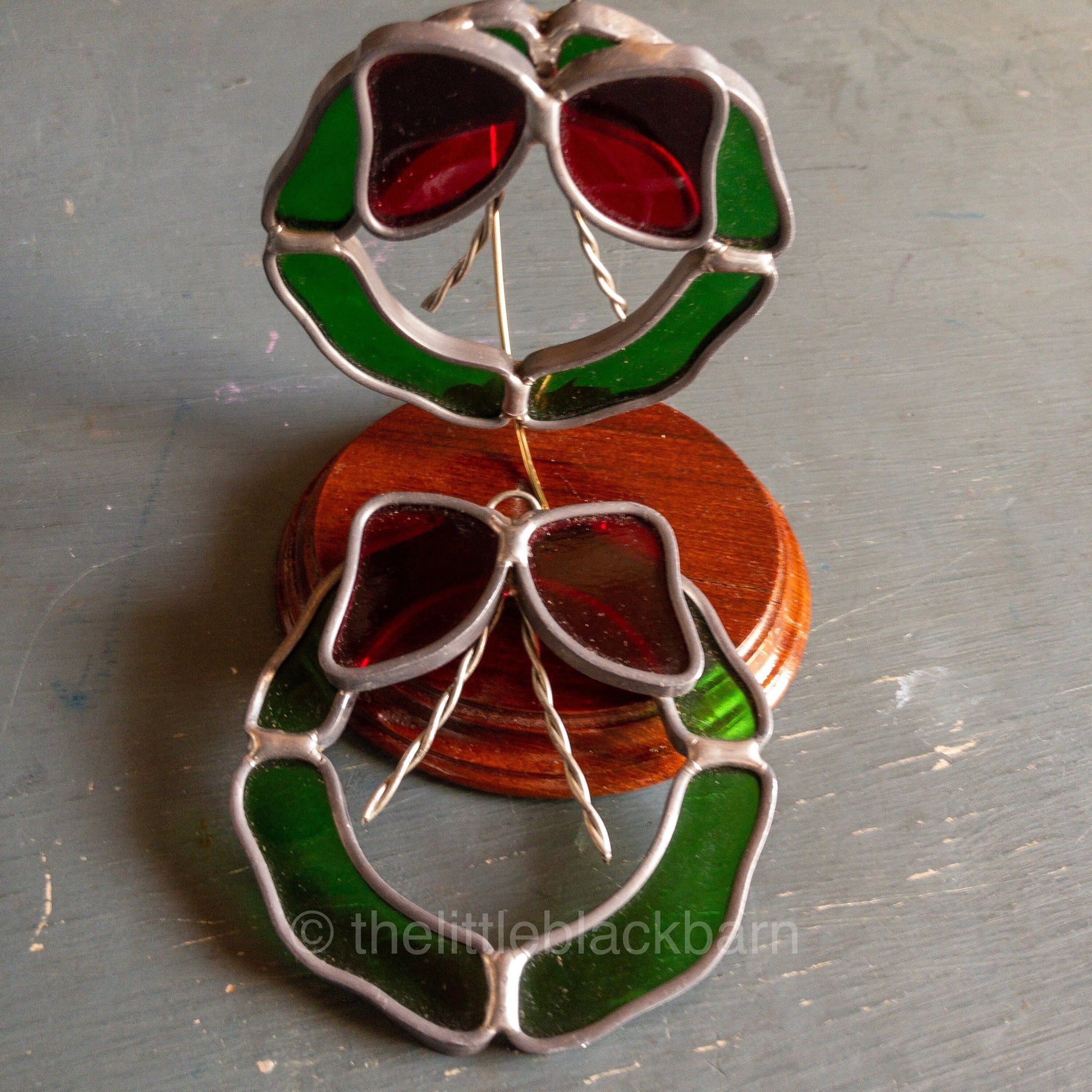Stained Glass, Pair of Wreaths, Vintage Ornaments