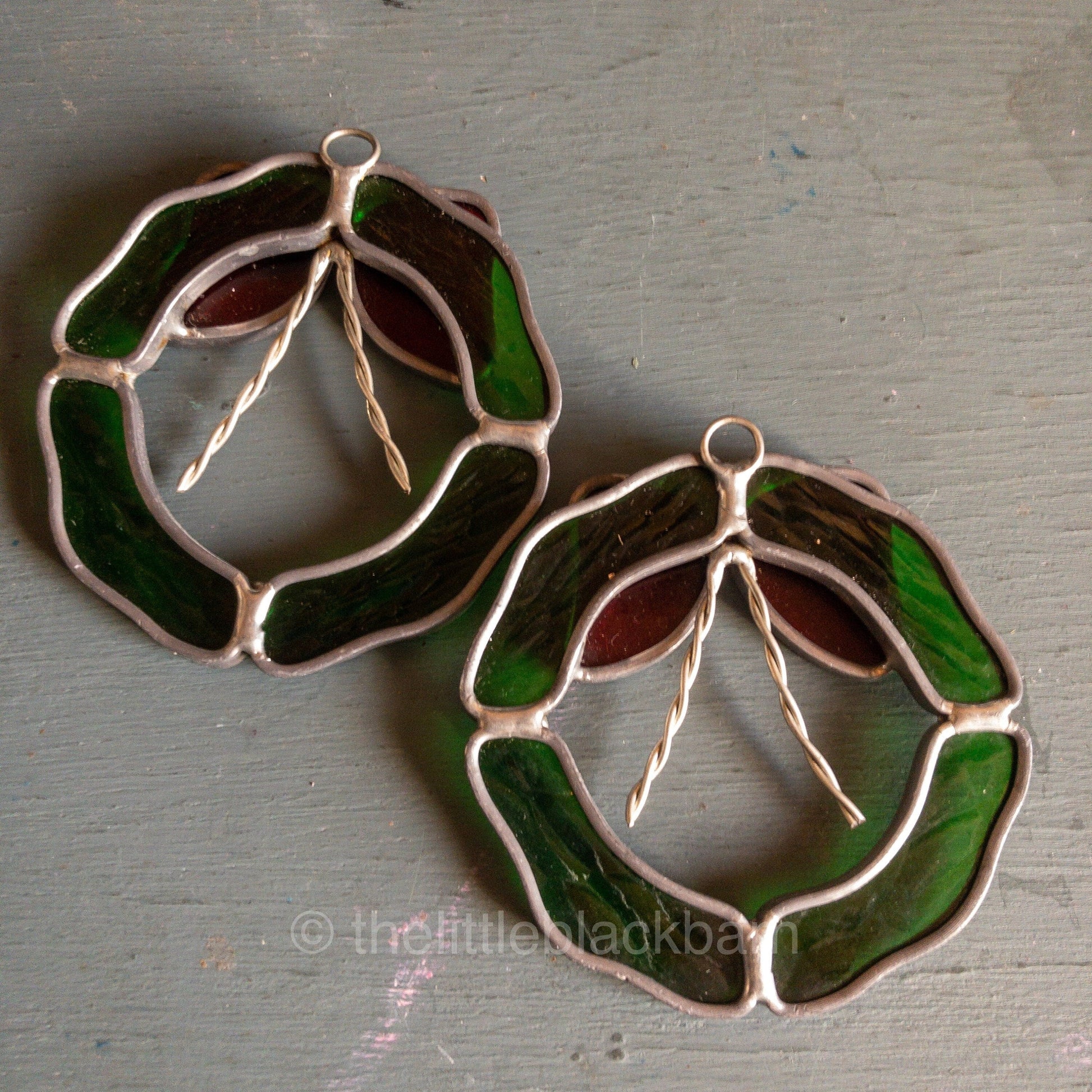 Stained Glass, Pair of Wreaths, Vintage Ornaments