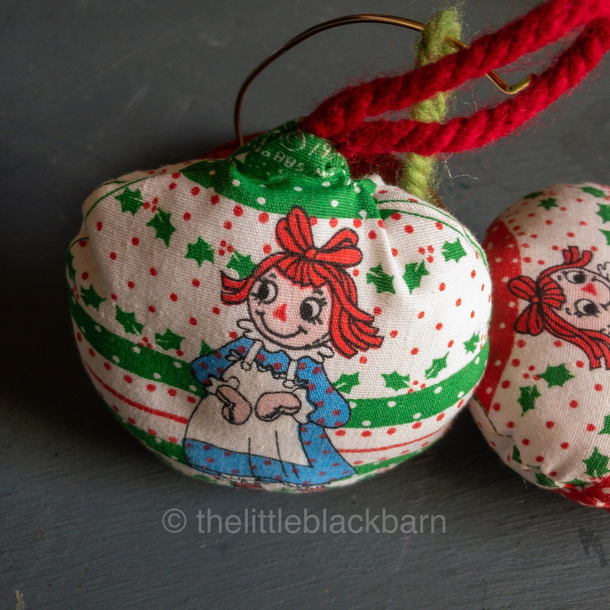 Homemade Pair of Raggedy Ann Vintage 1978 Christmas Ornaments