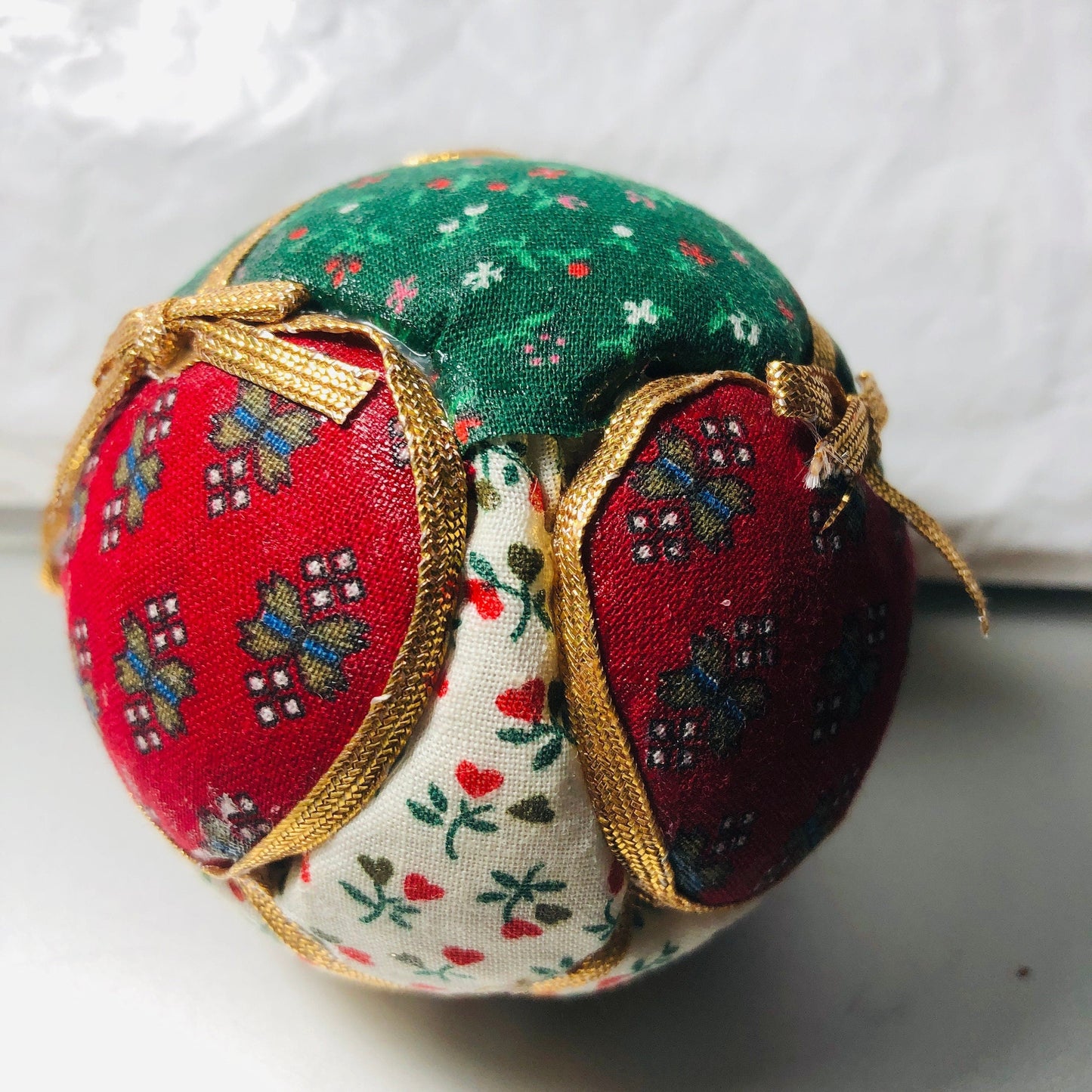 Homemade, Quilted Round Ball Christmas Ornament