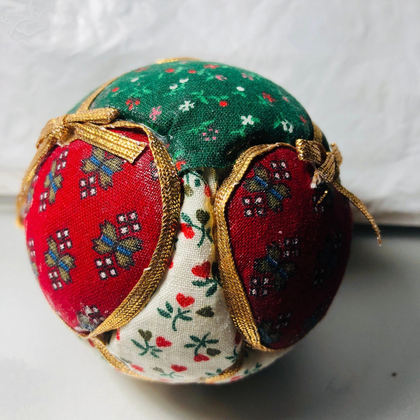 Homemade, Quilted Round Ball Christmas Ornament