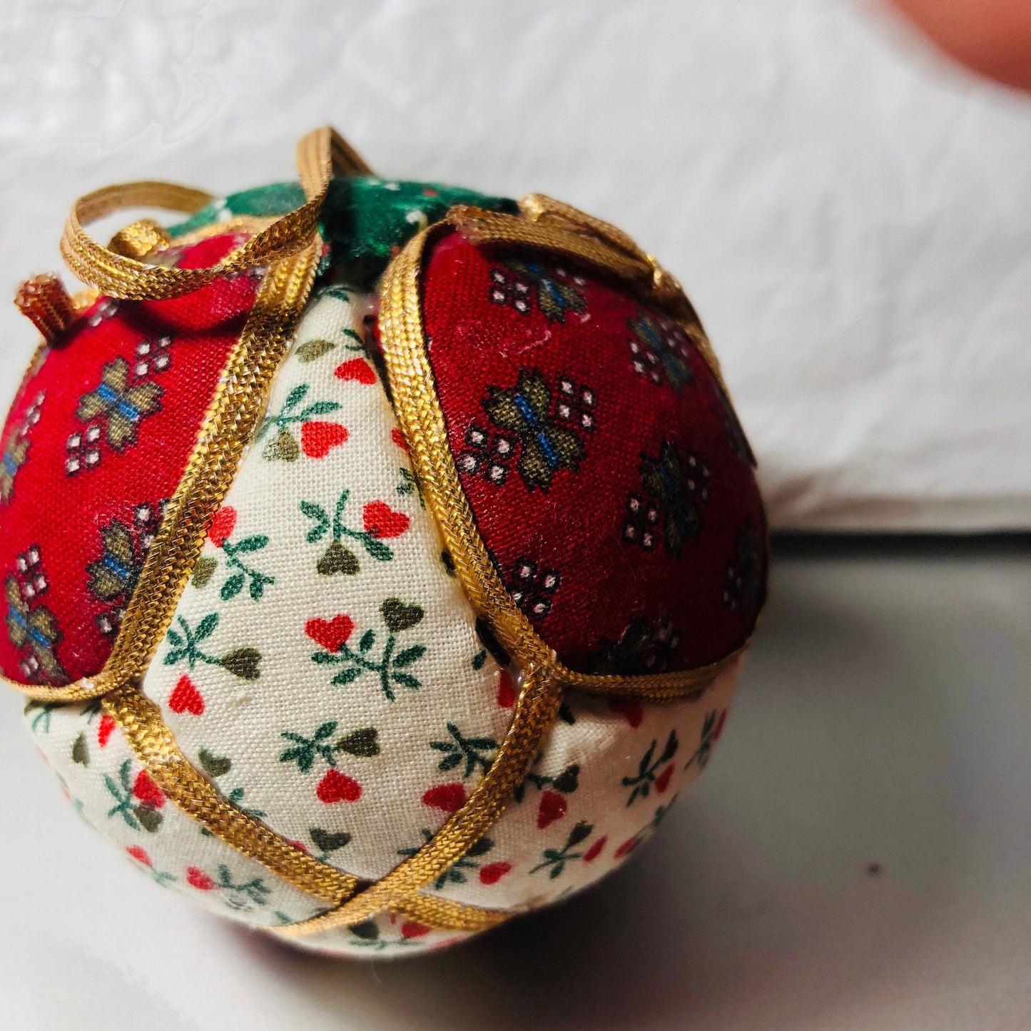 Homemade, Quilted Round Ball Christmas Ornament